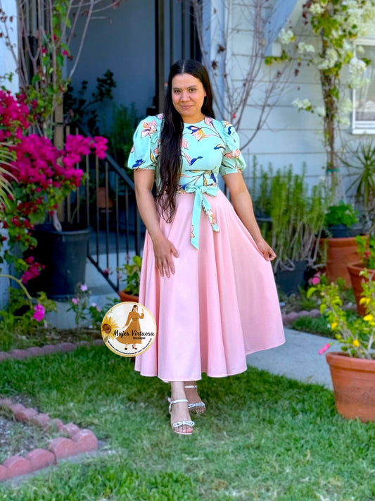 Vicky Peach & Mint Midi Dress