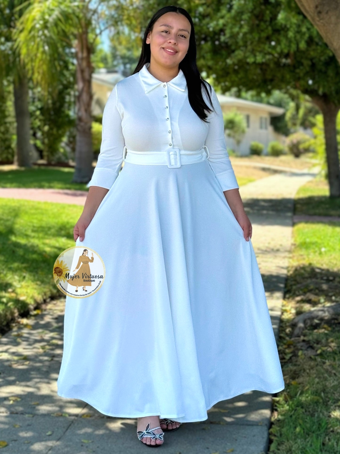 Hadassah White Belted Floral Dress