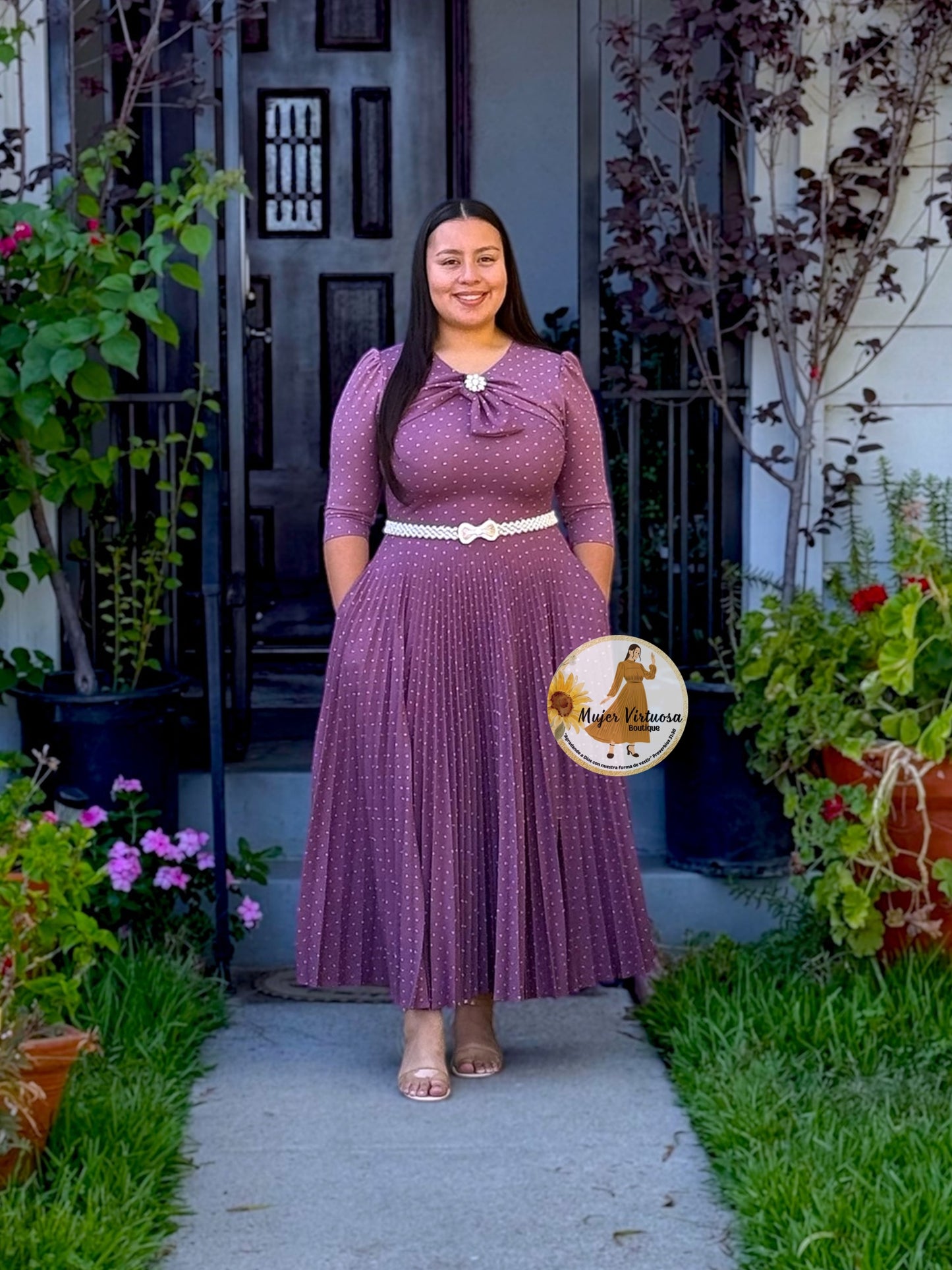 Berenice Mauve Polka Dot Dress