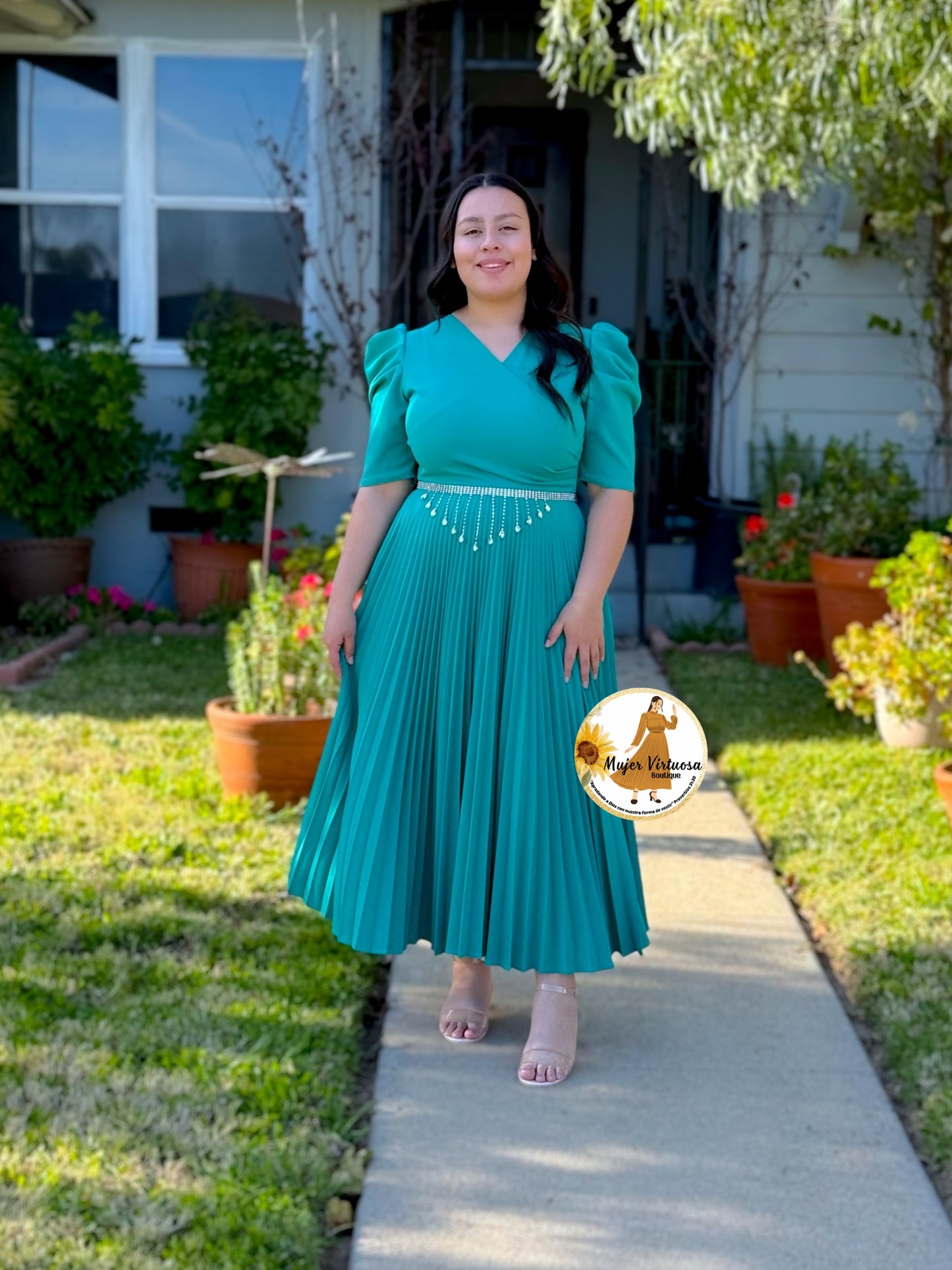 Jessica Turquesa Pleated Dress