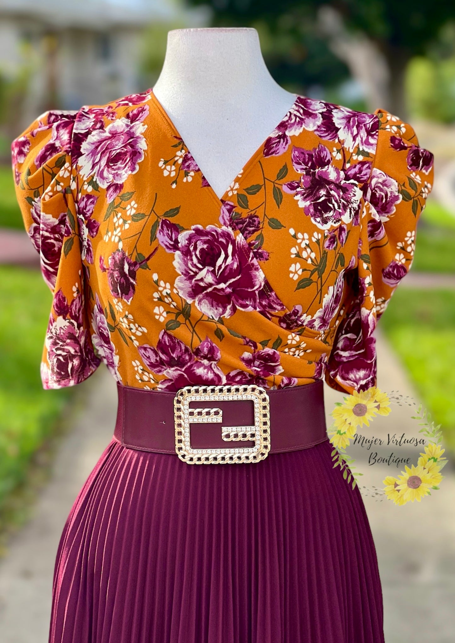 Jessica Mustard Floral Pleated Dress