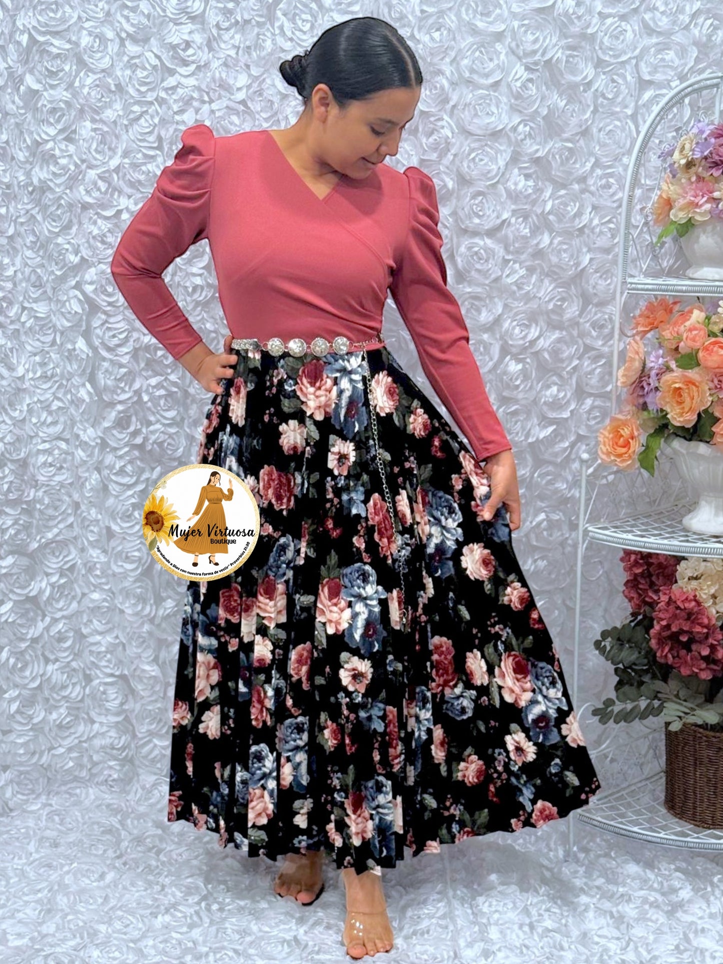 Yvette Mauve & Black Floral Dress