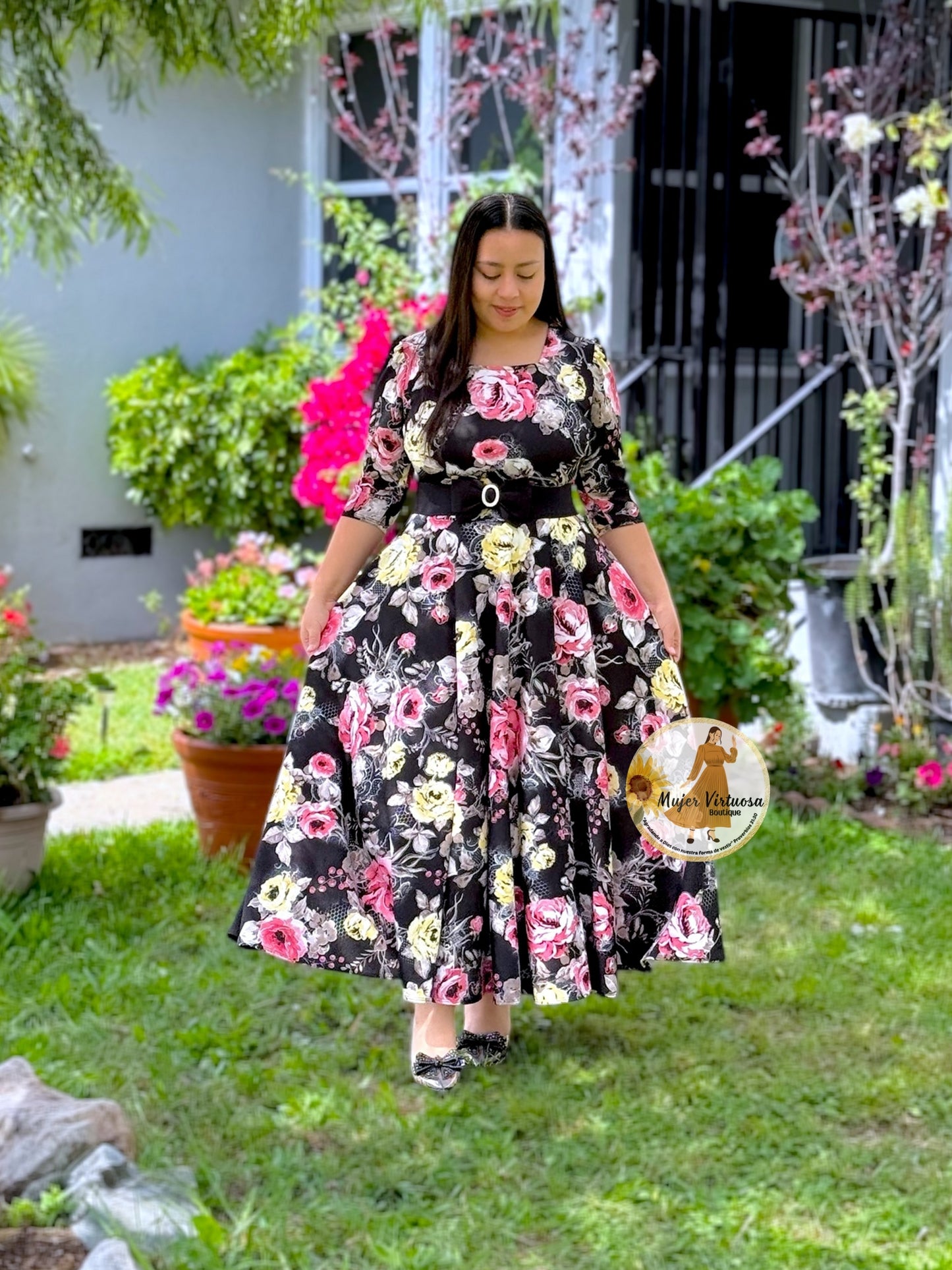 Eunice Black & Roses Dress