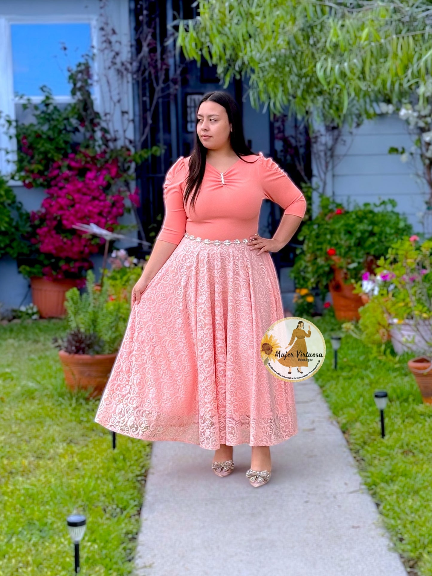 Lisa Melon Lace Dress