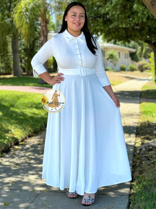 Hadassah White Belted Floral Dress