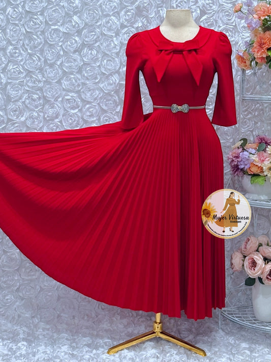 Agatha Red Sailor Pleated Dress