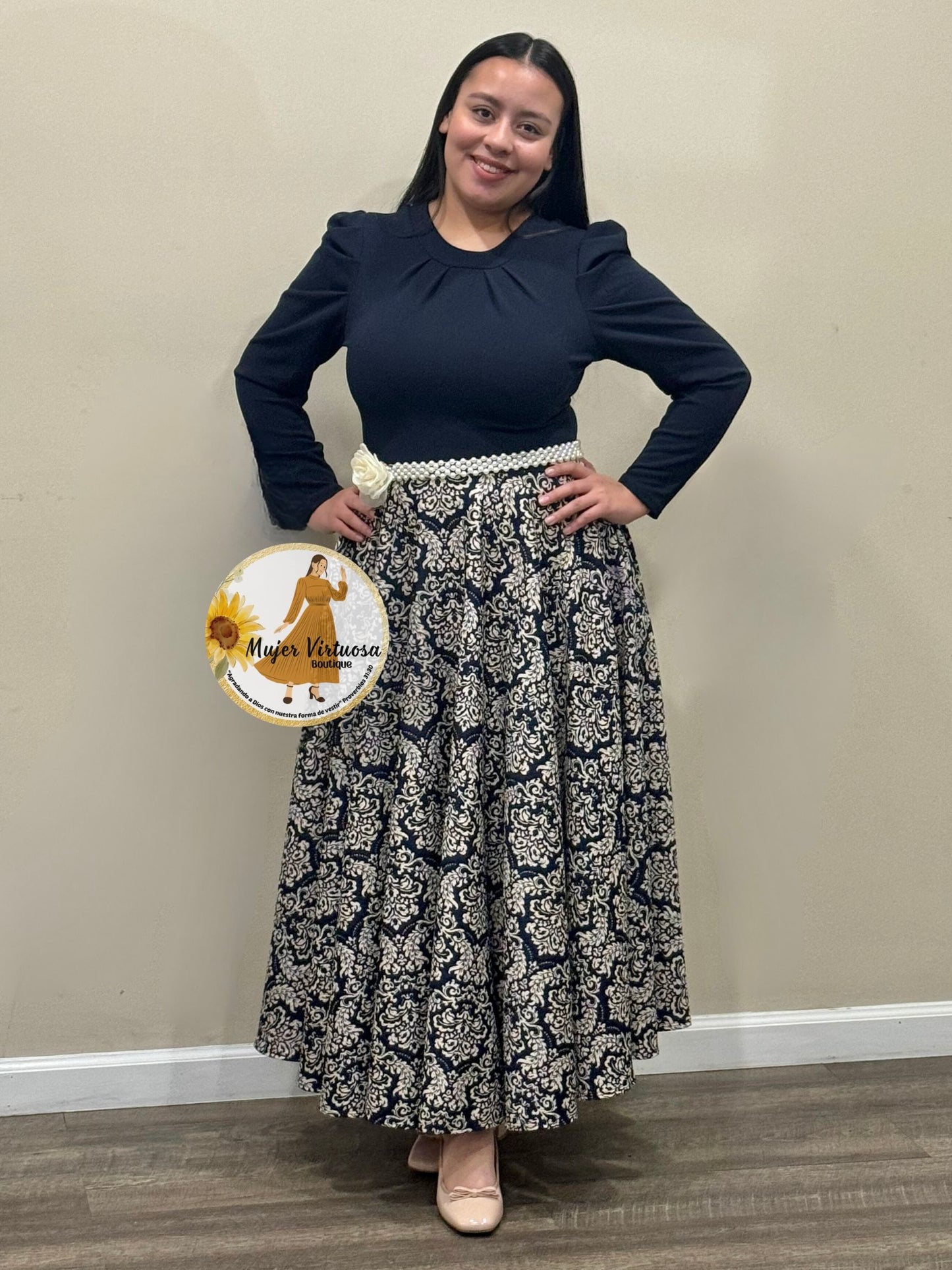 Eloisa Navy & Beige Floral Dress