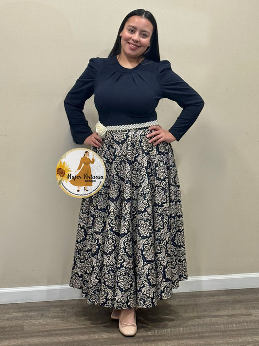 Eloisa Navy & Beige Floral Dress