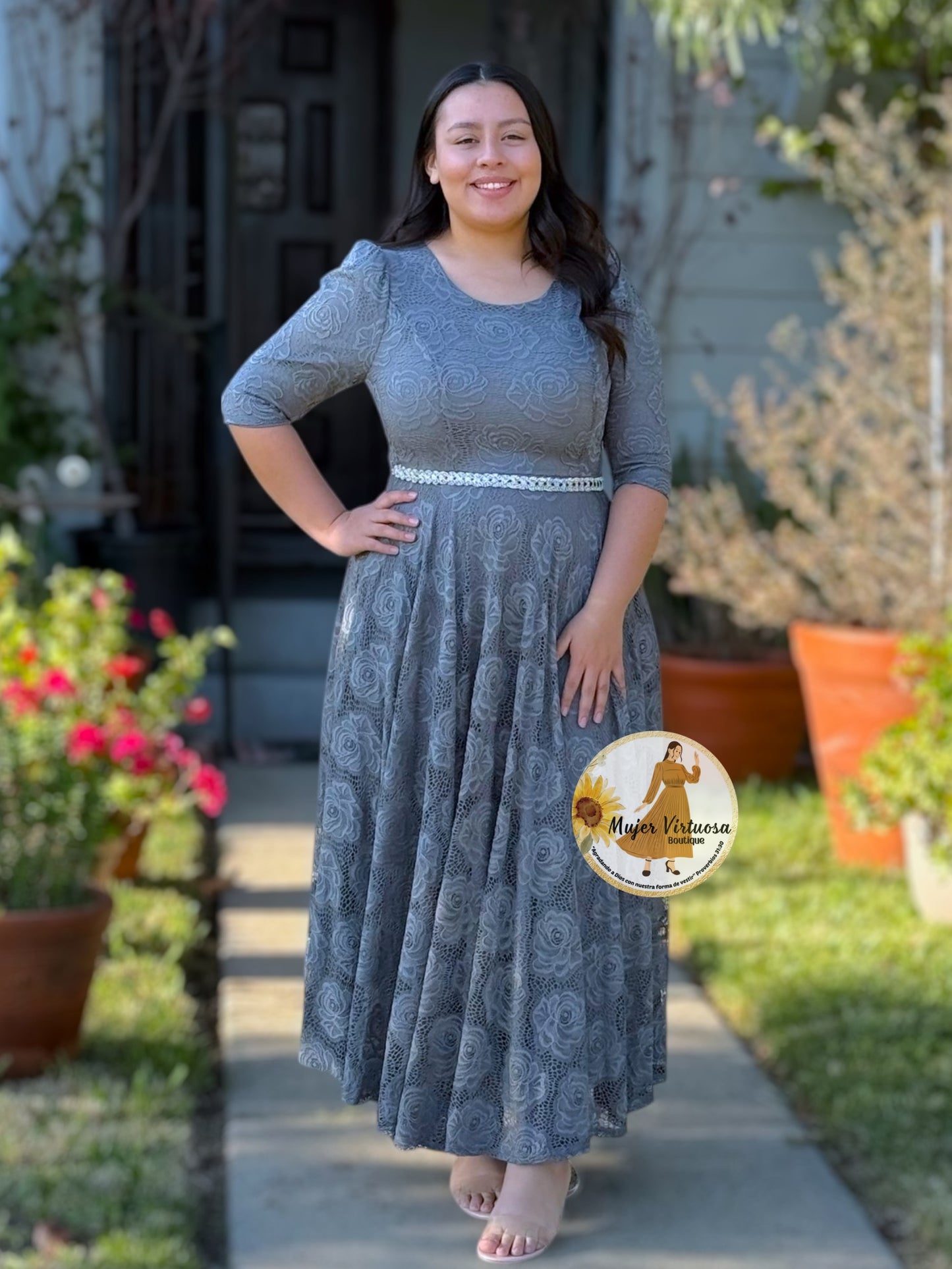 Camila Grey Lace Dress