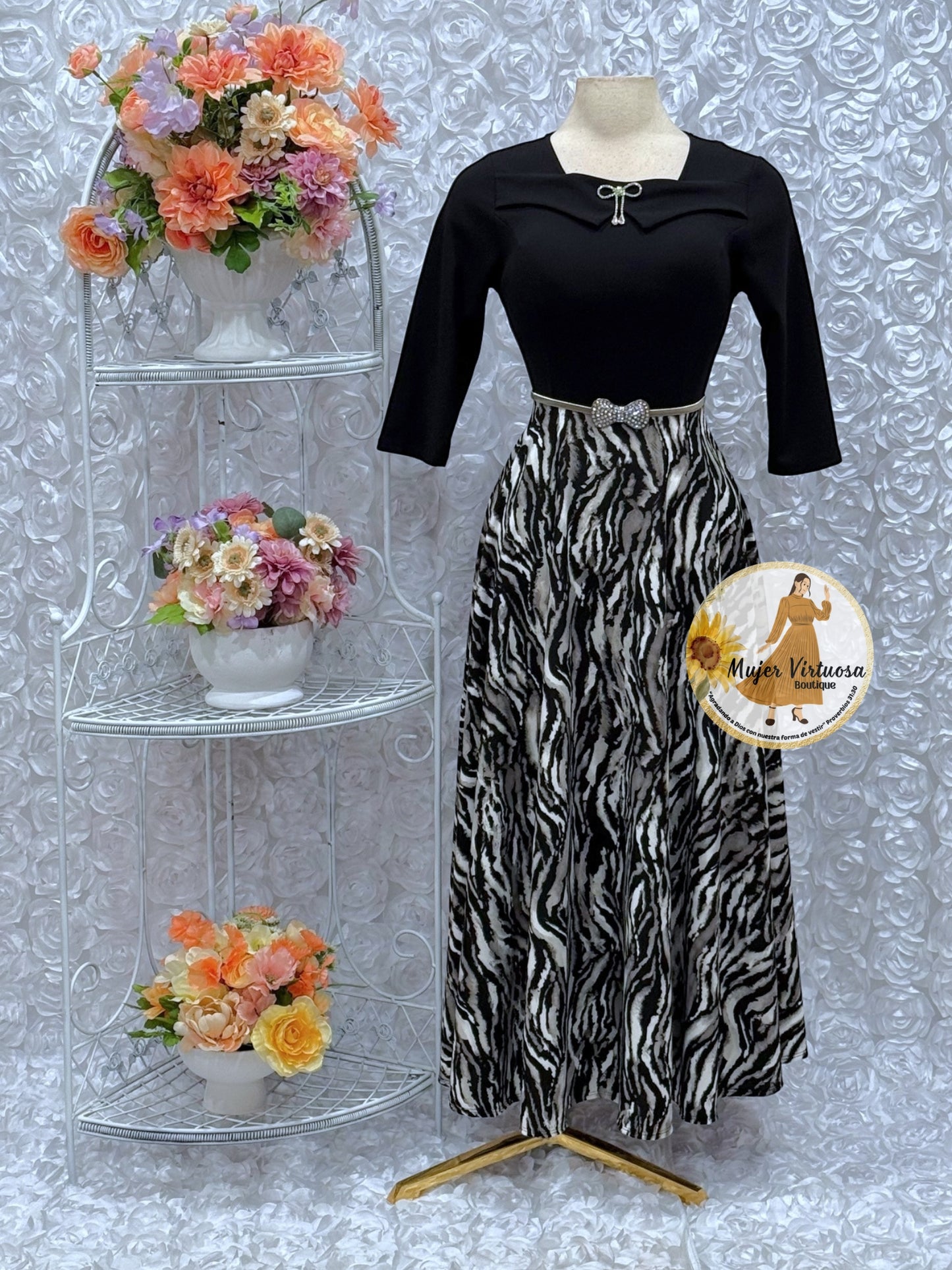 Alma Black Animal Print Dress