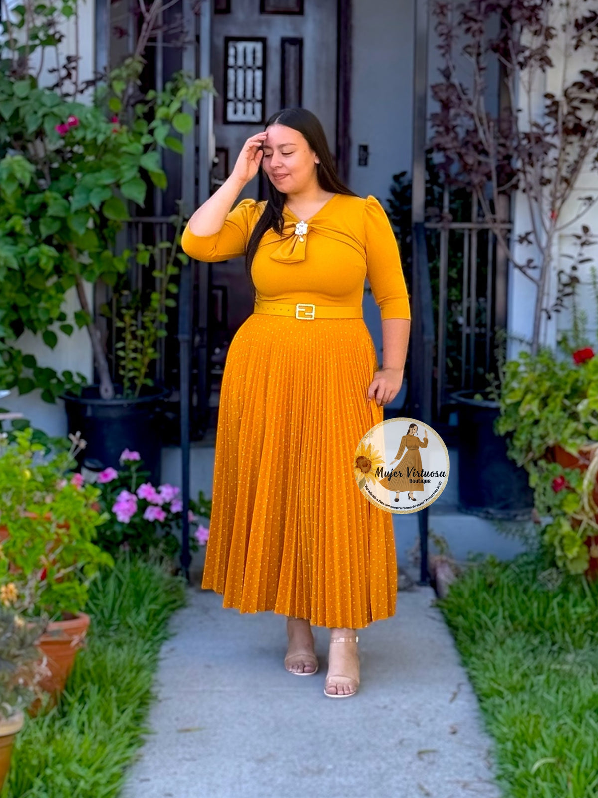 Berenice Mustard Polka Dot Dress