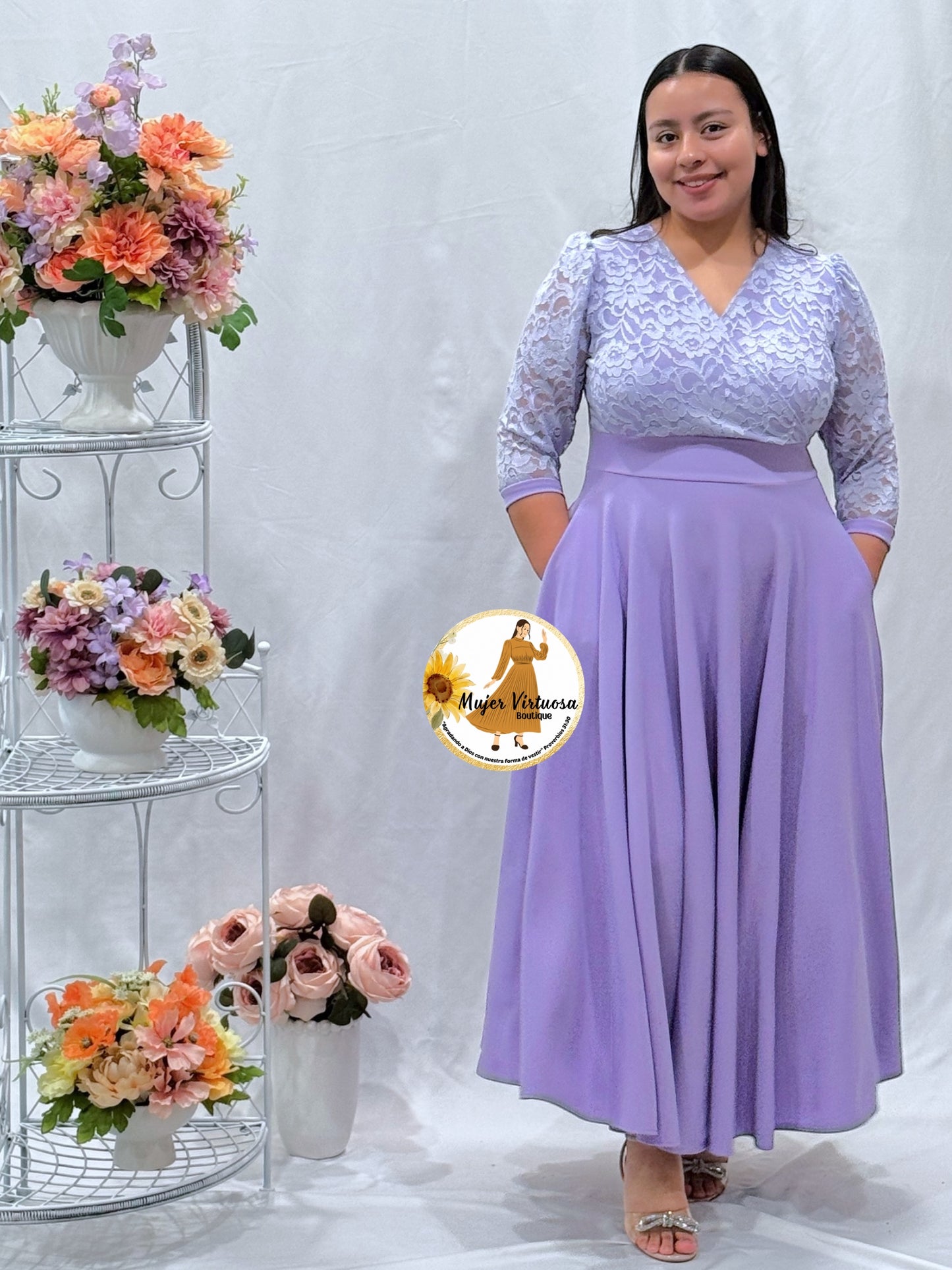 Débora Lilac Lace & Crepe Dress