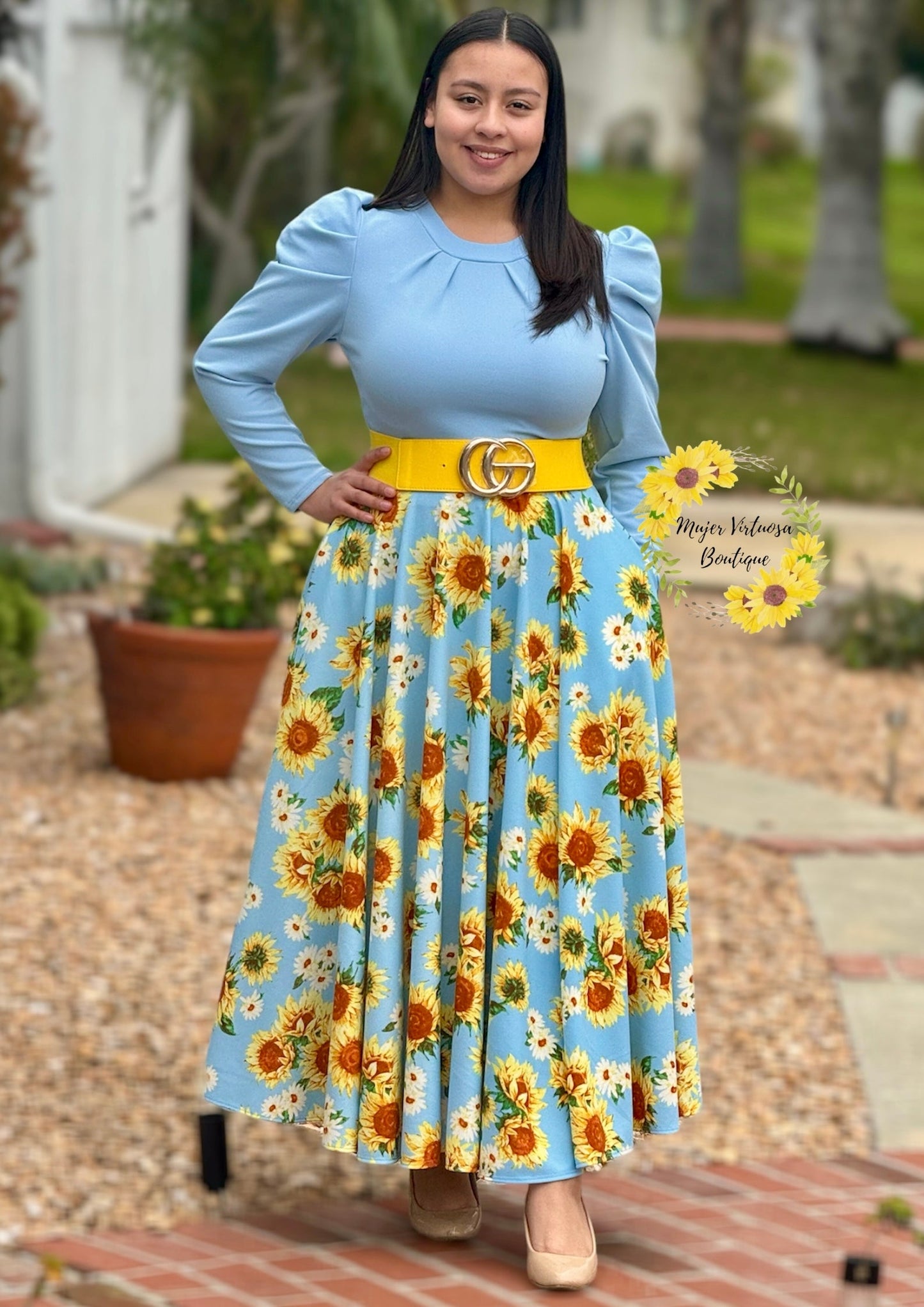 Eloisa Sky Blue Sunflower Dress