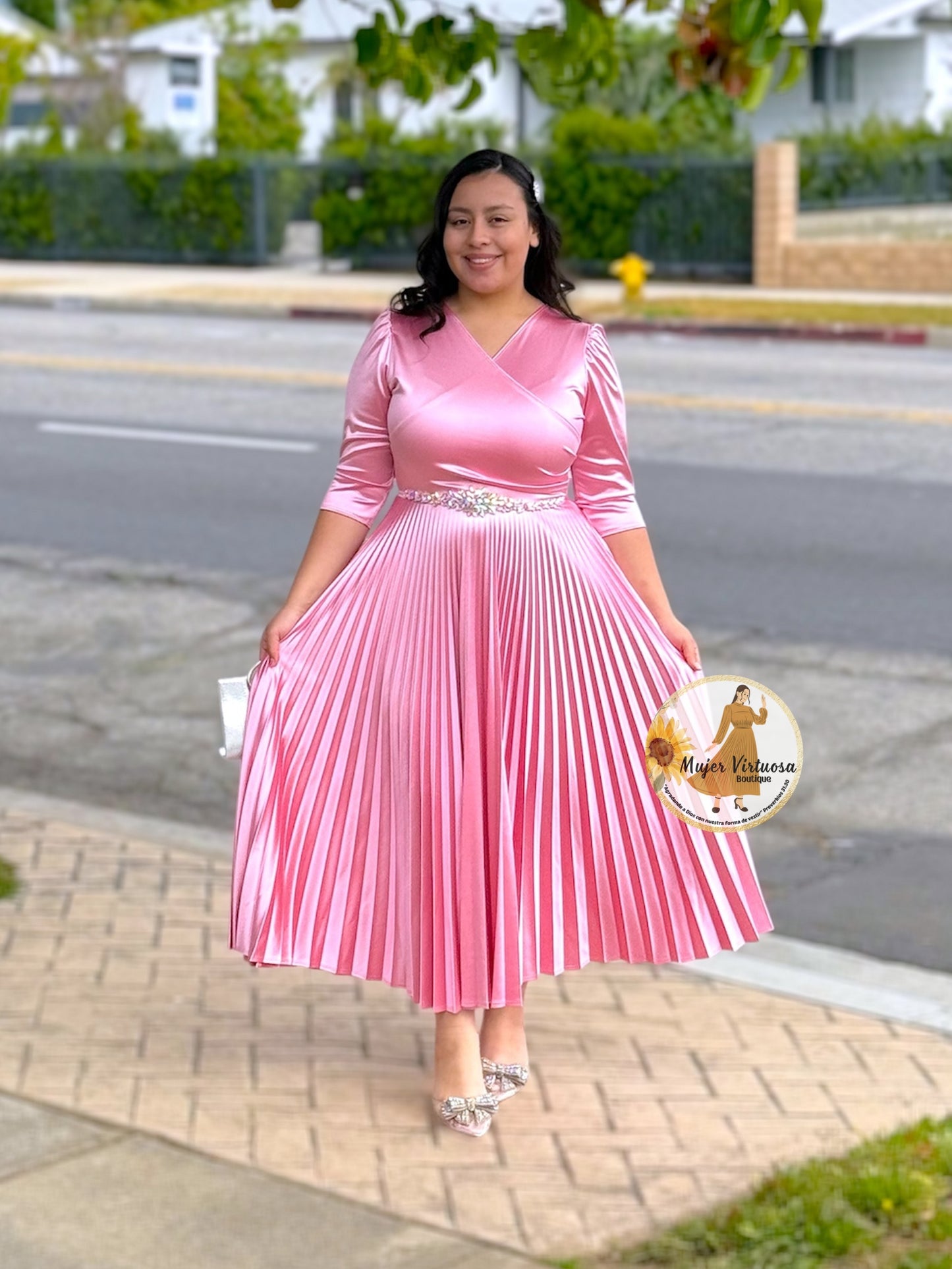 Celine Rose Pink Satin Dress