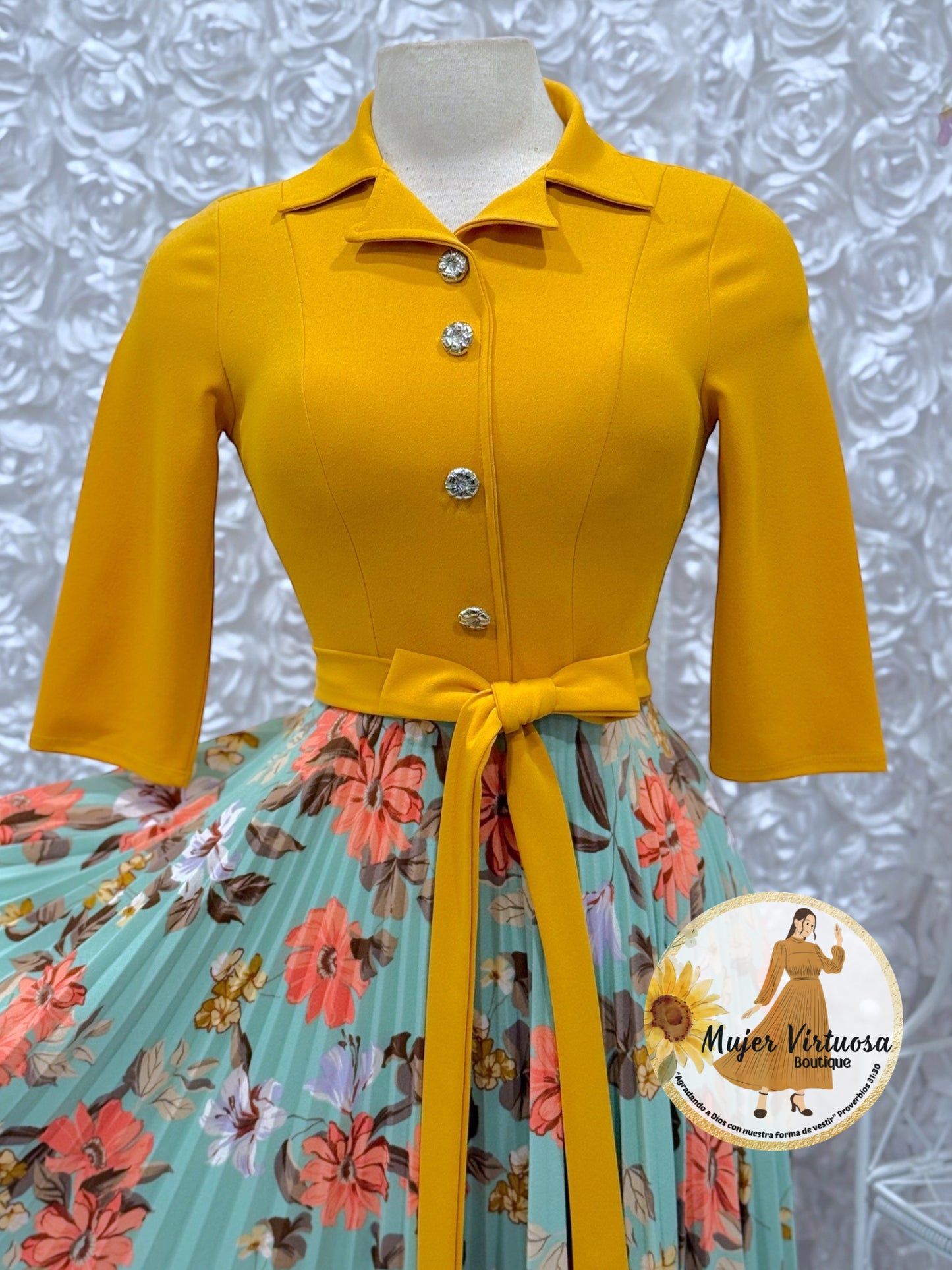 Eliza Mustard/Green Floral Dress