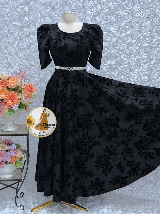 Black Floral Velvet Dress