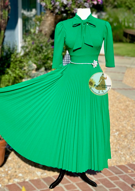 Melanie Green Pleated Dress