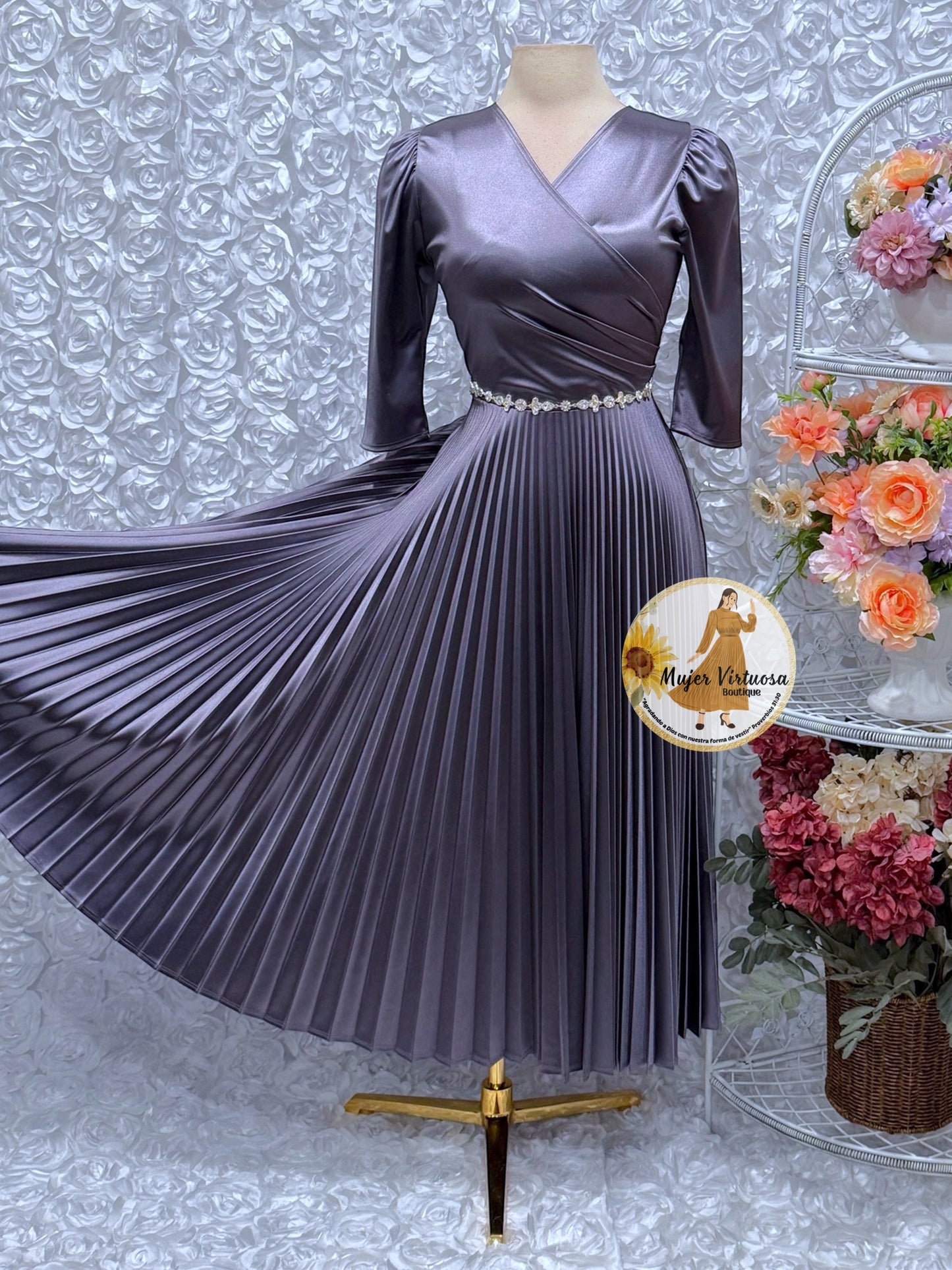 Lucia Dusty Lilac Satin Dress