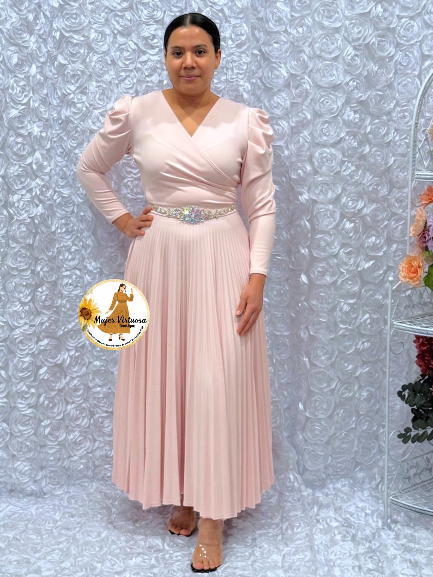 Yvette Baby Pink Pleated Dress