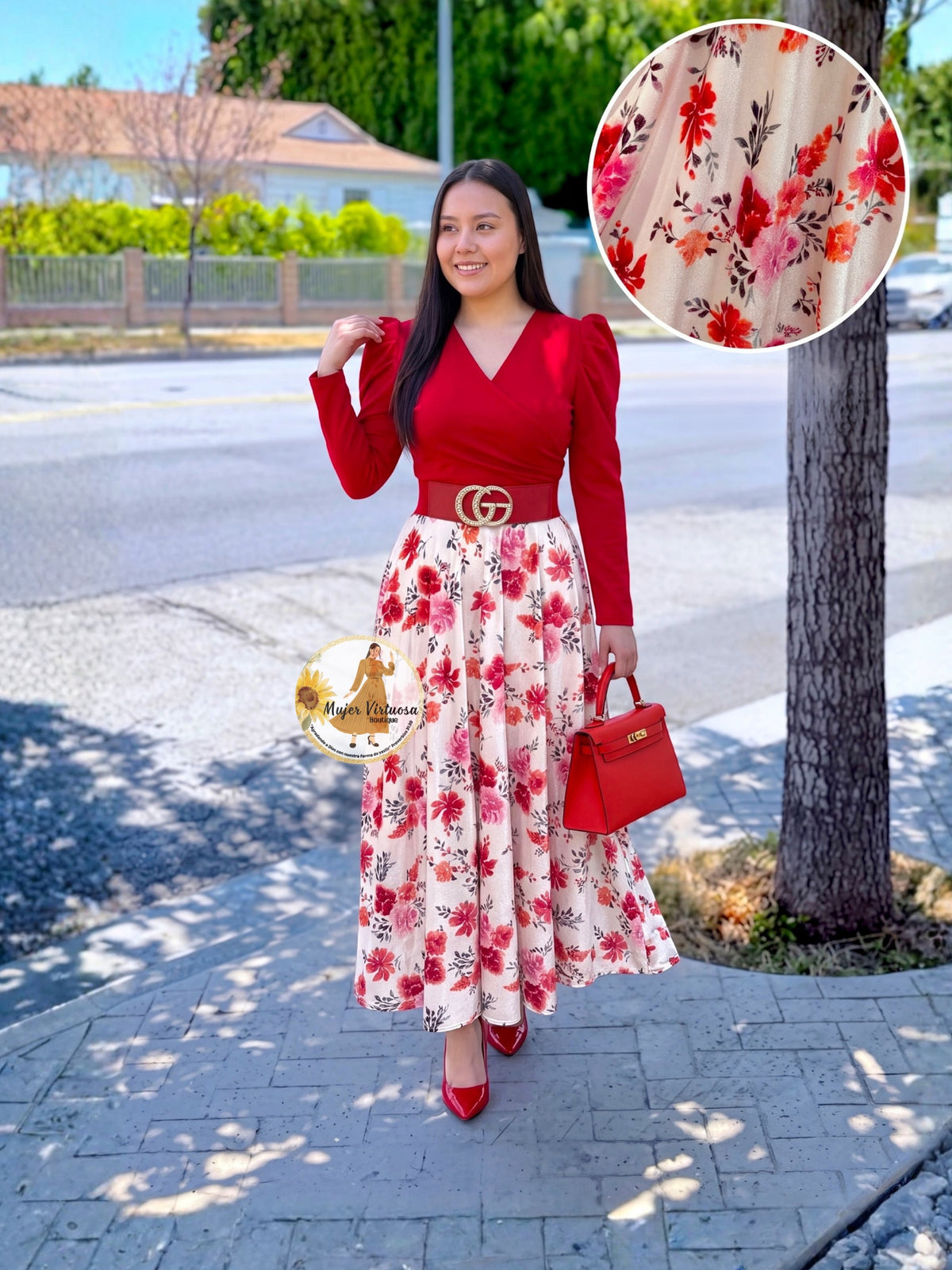 Larissa Red & White Velvet Dress