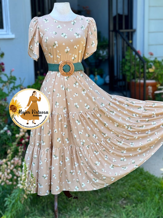 Abigail Beige Three Tier Dress