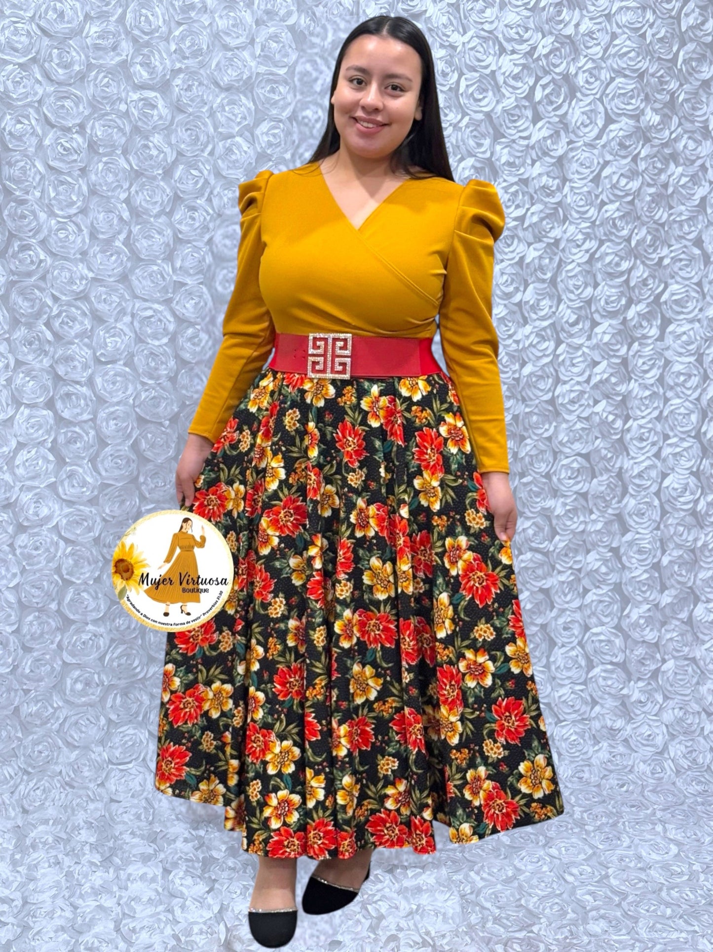 Larissa Mustard/Black Floral Dress