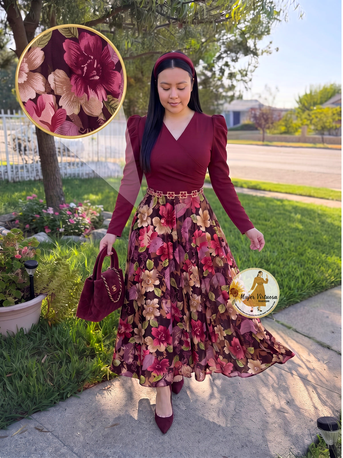Larissa Wine & Velvet Floral Dress