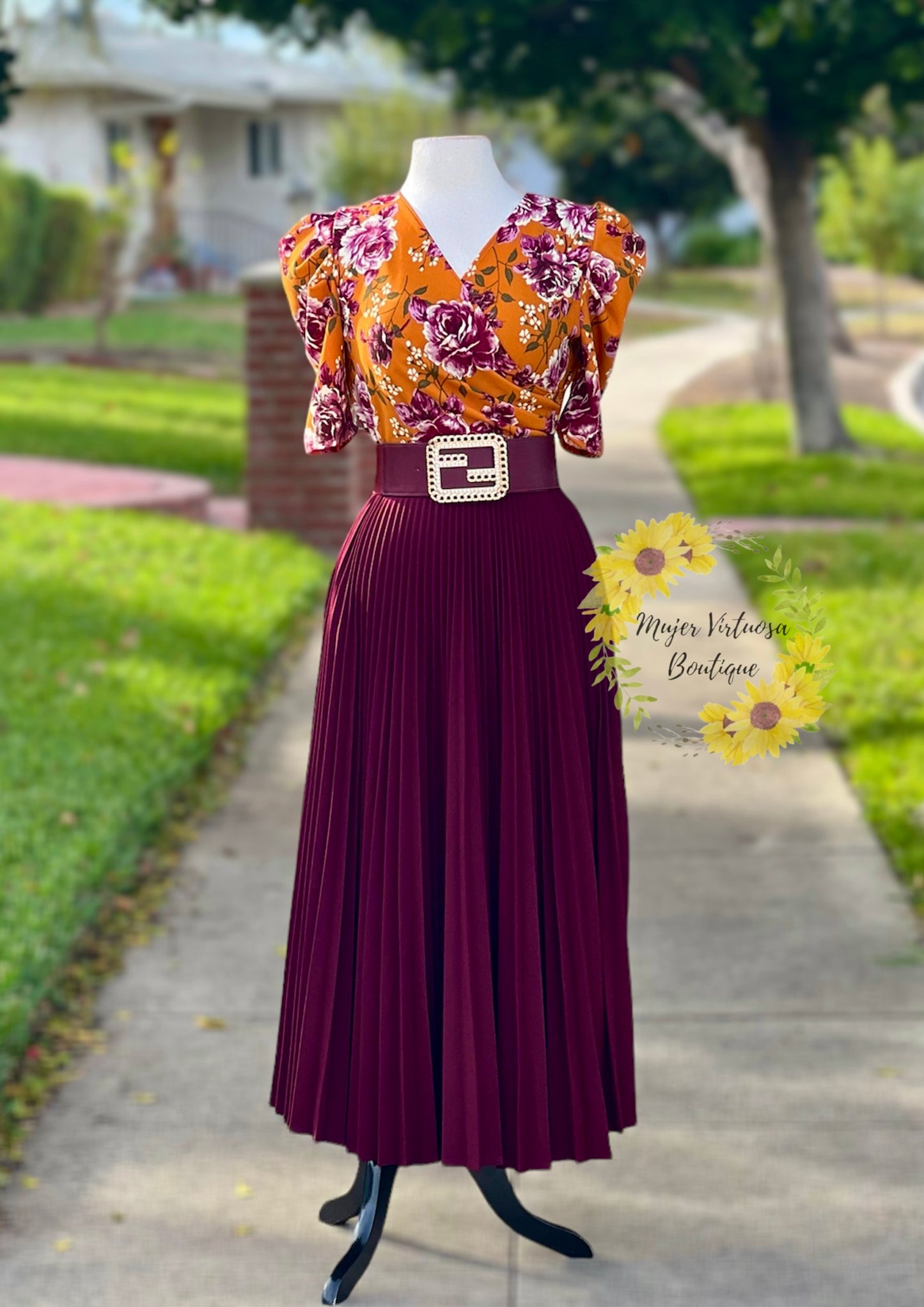 Jessica Mustard Floral Pleated Dress