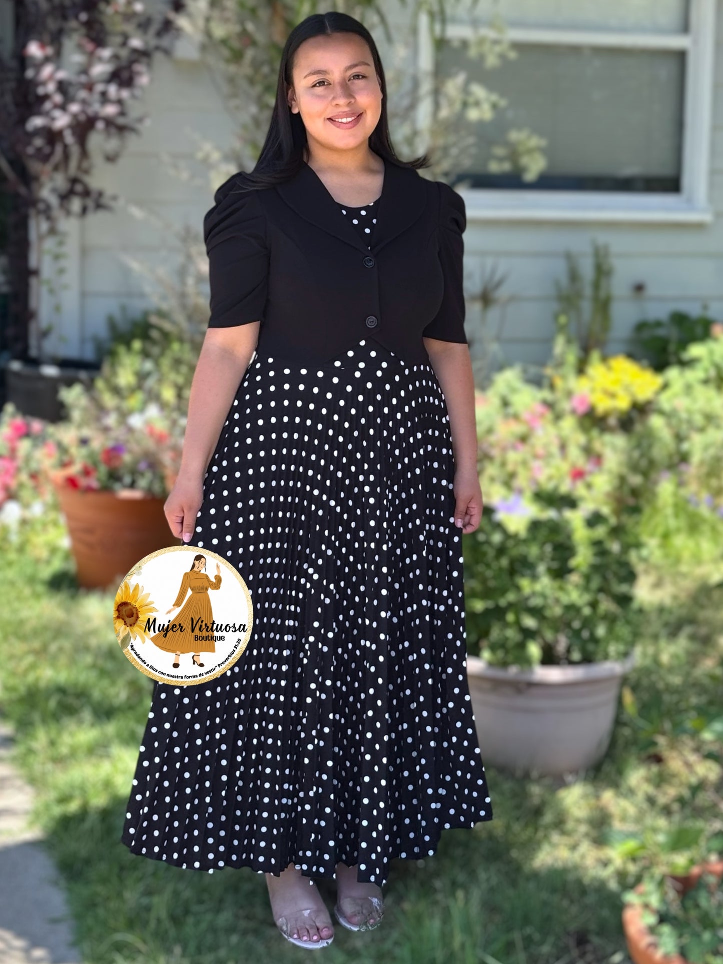 Esther Black Polka Dot Pleated Dress