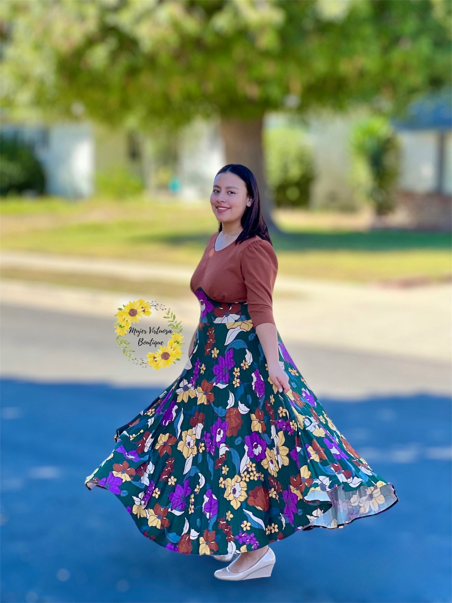 Cristel Caramelo Floral Pleated Dress