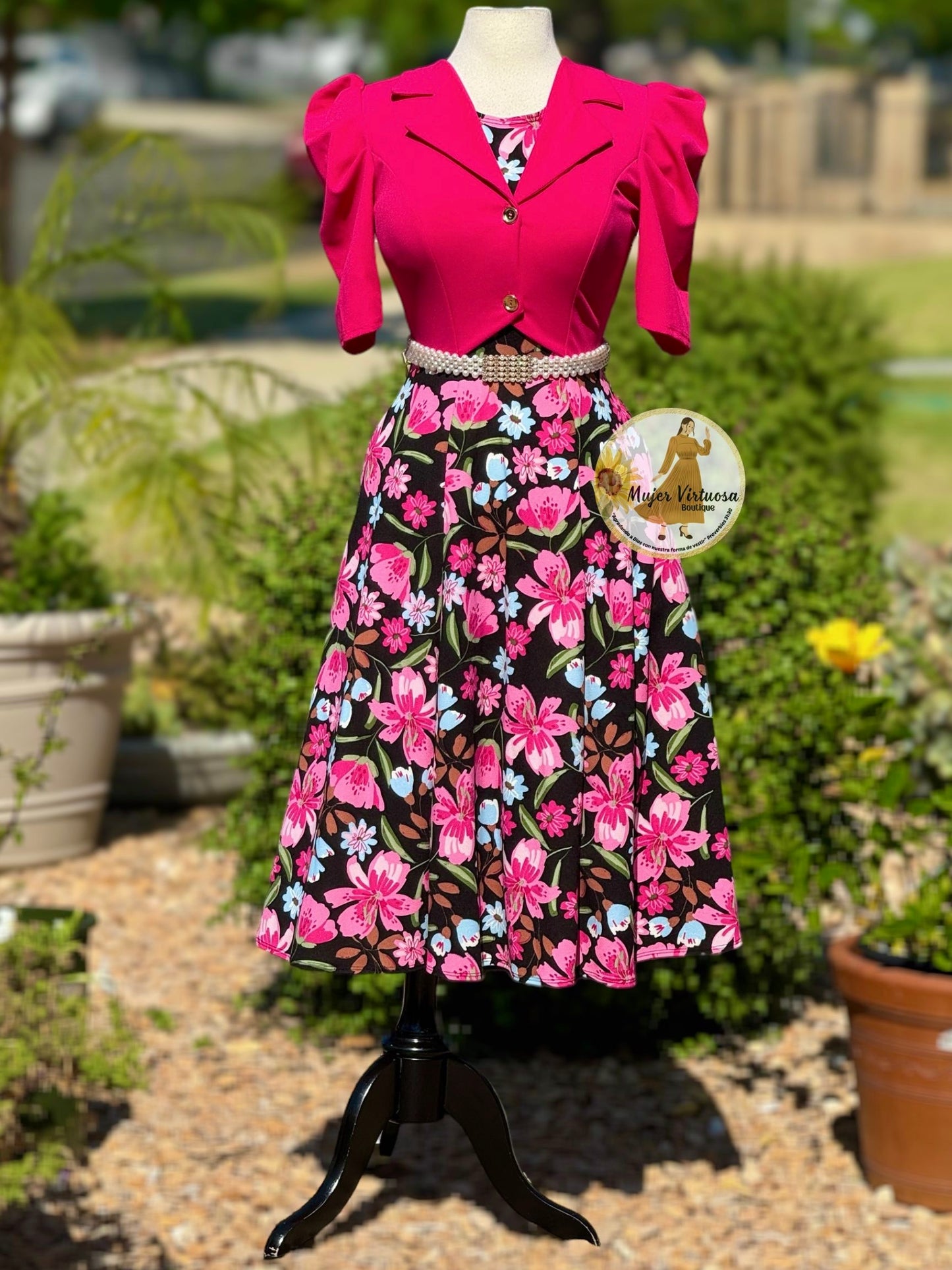 Fucsia Blazer Floral Midi Dress