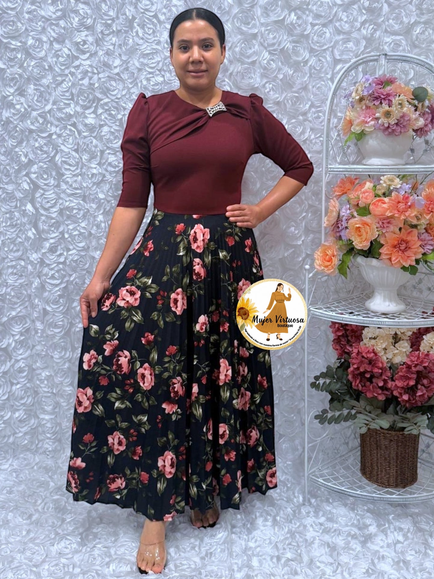 Rosalie Wine & Navy Floral Dress