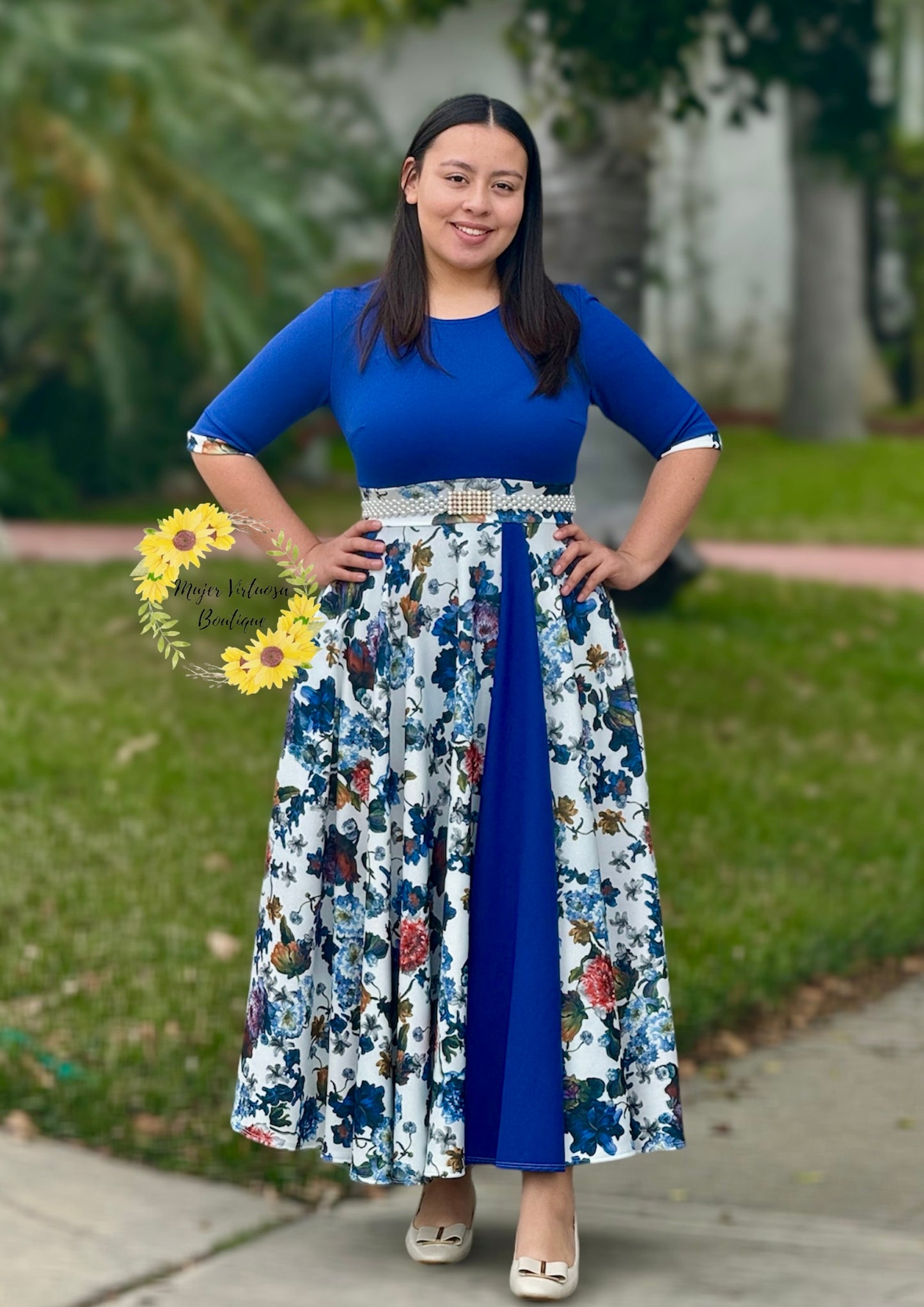 Navy Blue Floral Dress “Andrea”