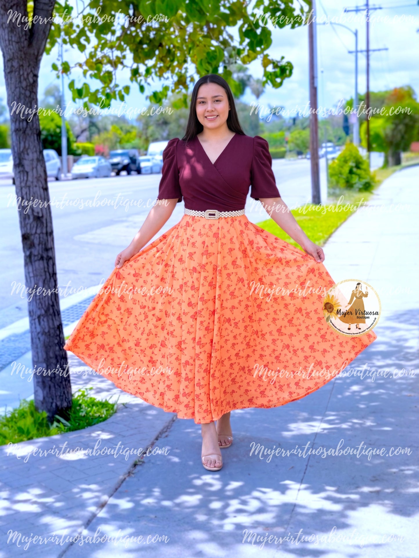 Suri Burgundy & Melon Butterfly Dress