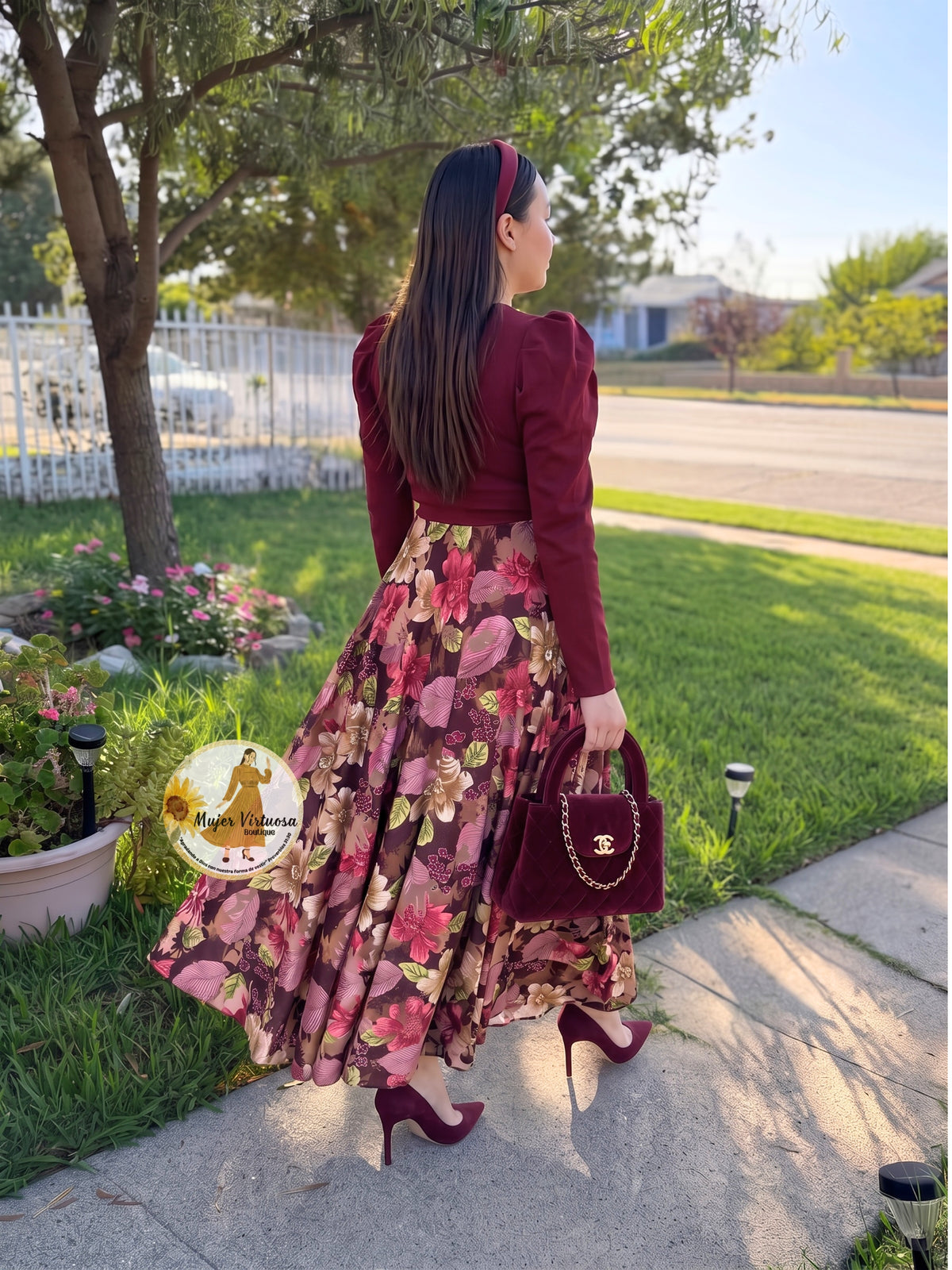 Larissa Wine & Velvet Floral Dress