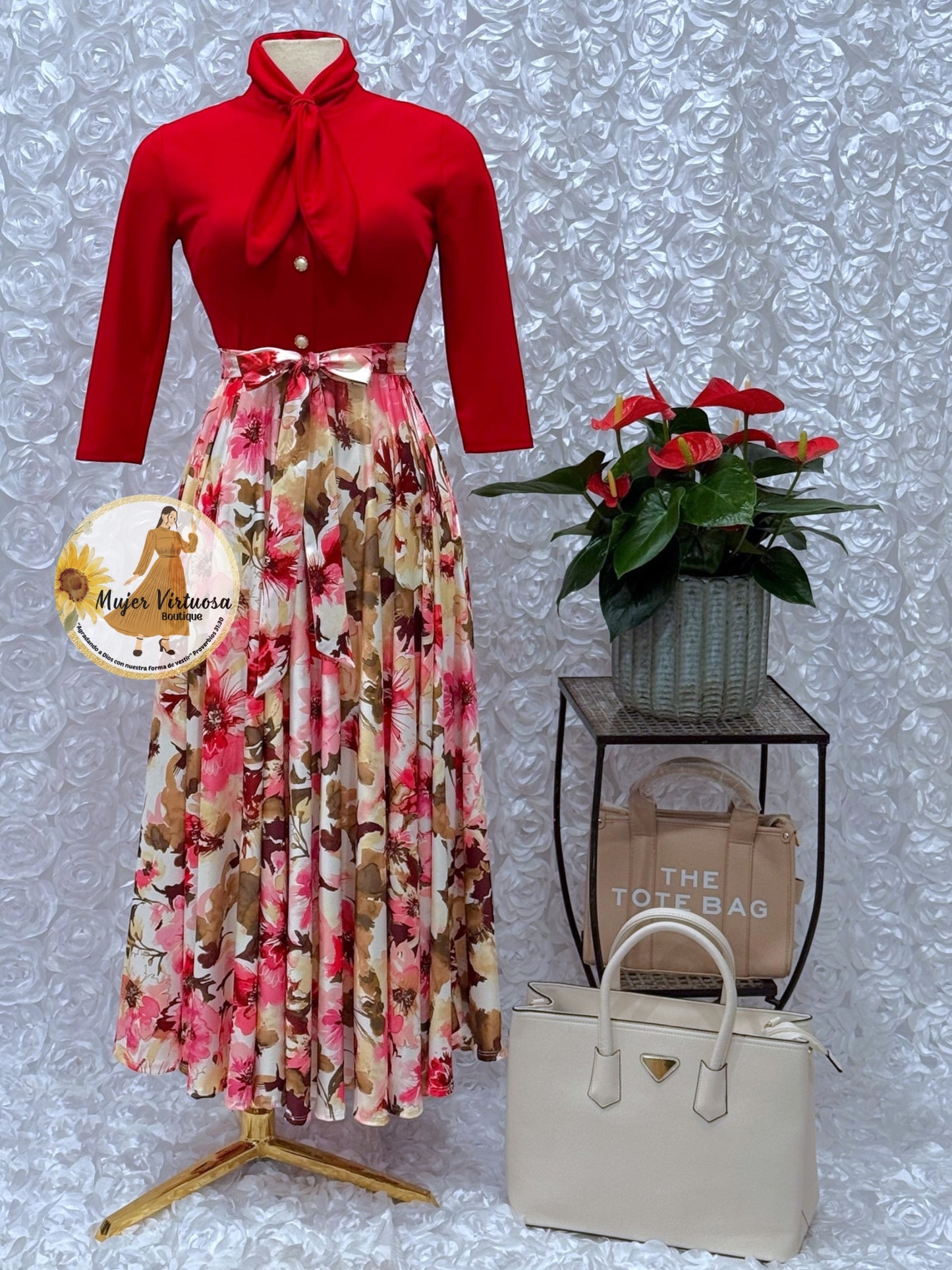Red Floral Vintage Style Dress