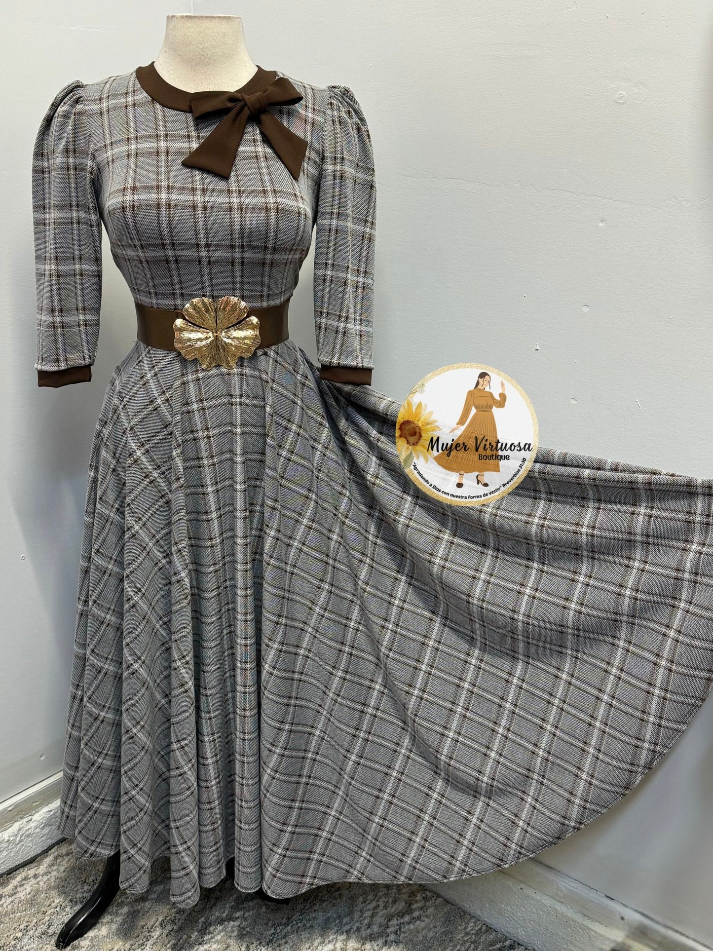 Juliette Coffee Retro Plaid Dress