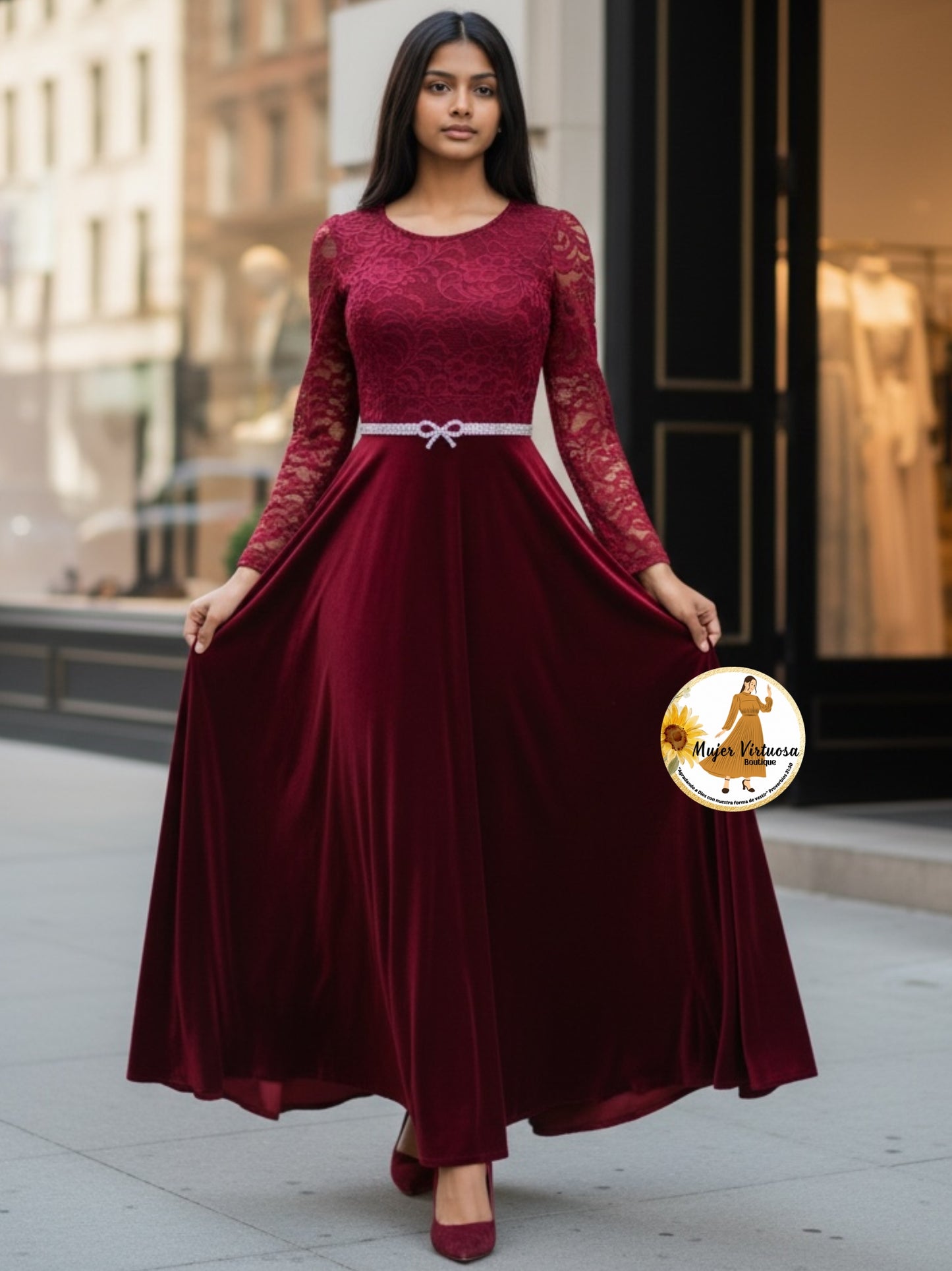 Burgundy Lace & Velvet Dress