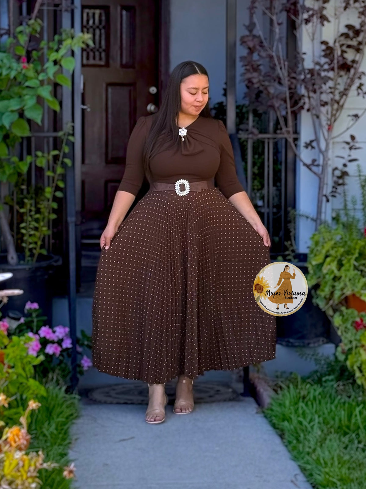 Berenice Brown Polka Dot Dress