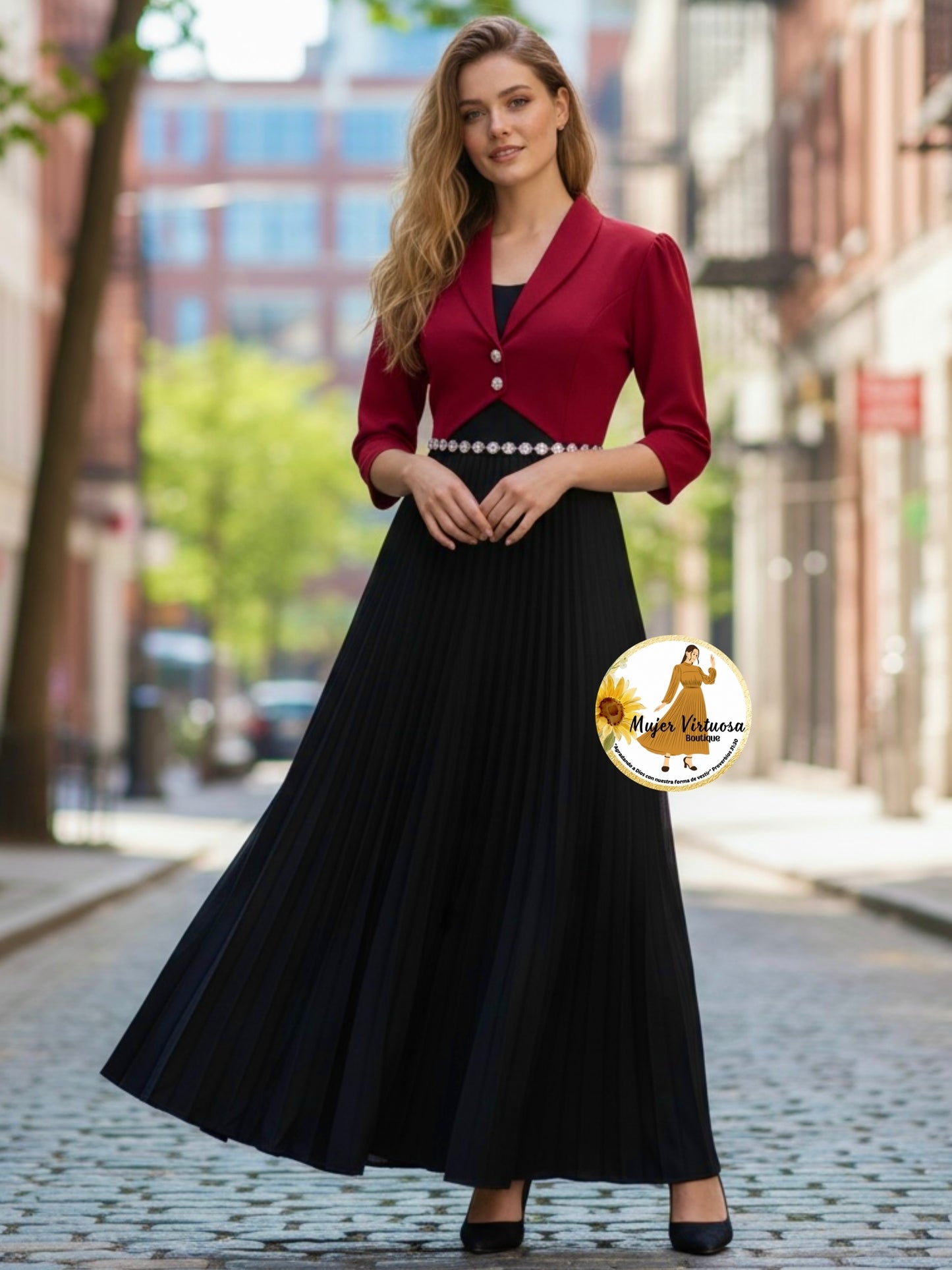 Emely Burgundy & Black Dress