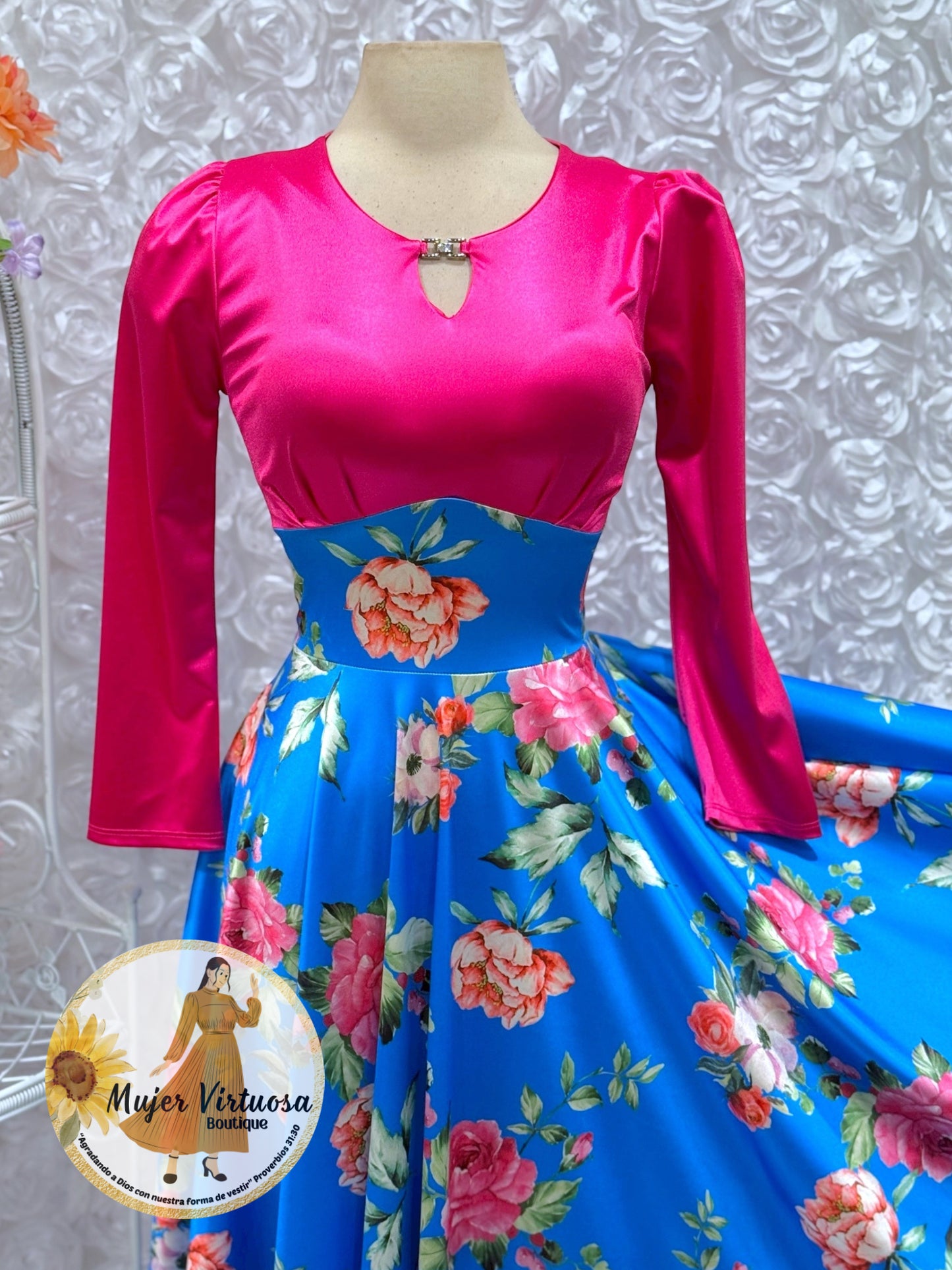 Heidi Fucsia/Blue Satin Dress