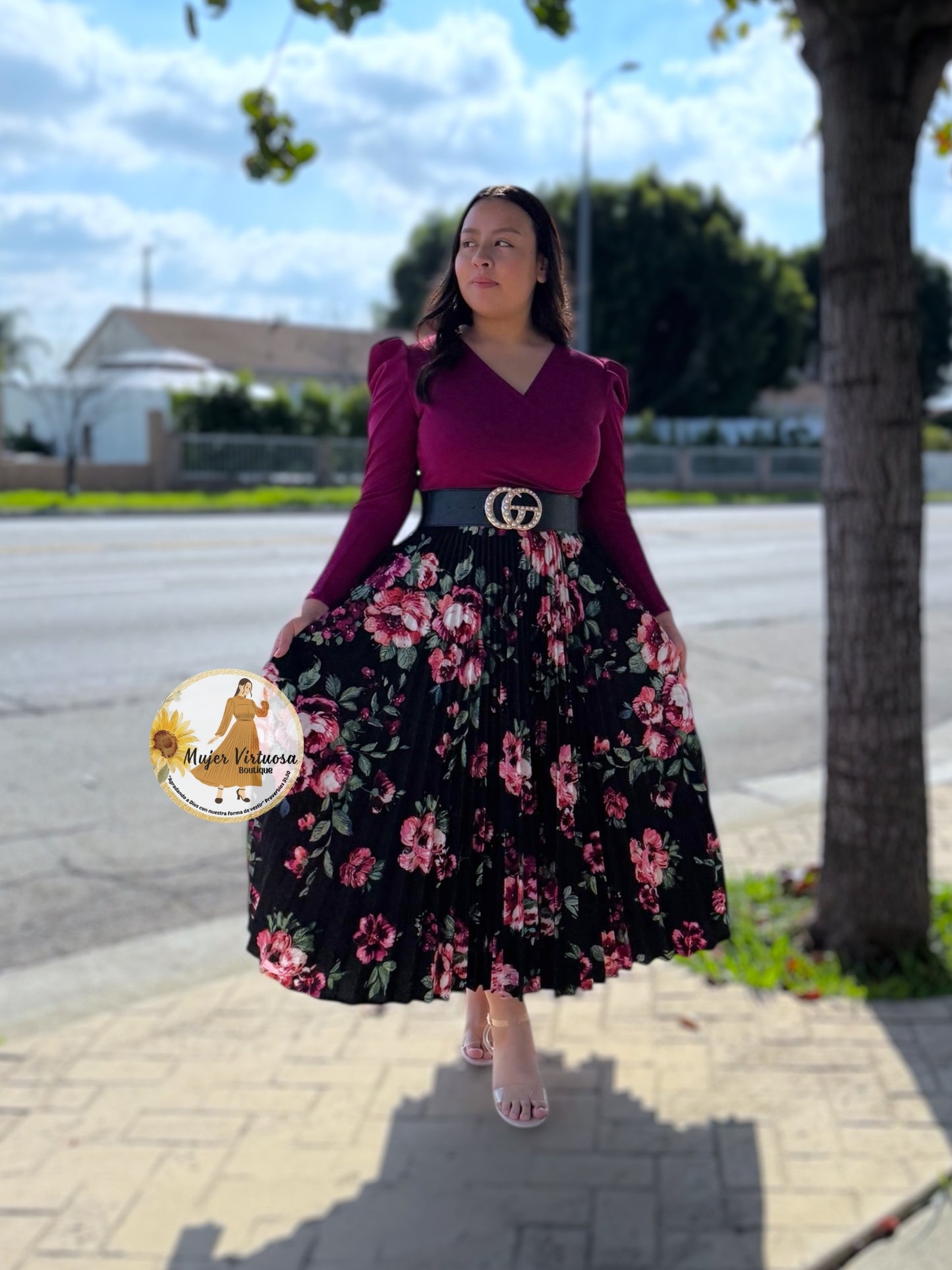 Yvette Magenta & Black Floral Dress