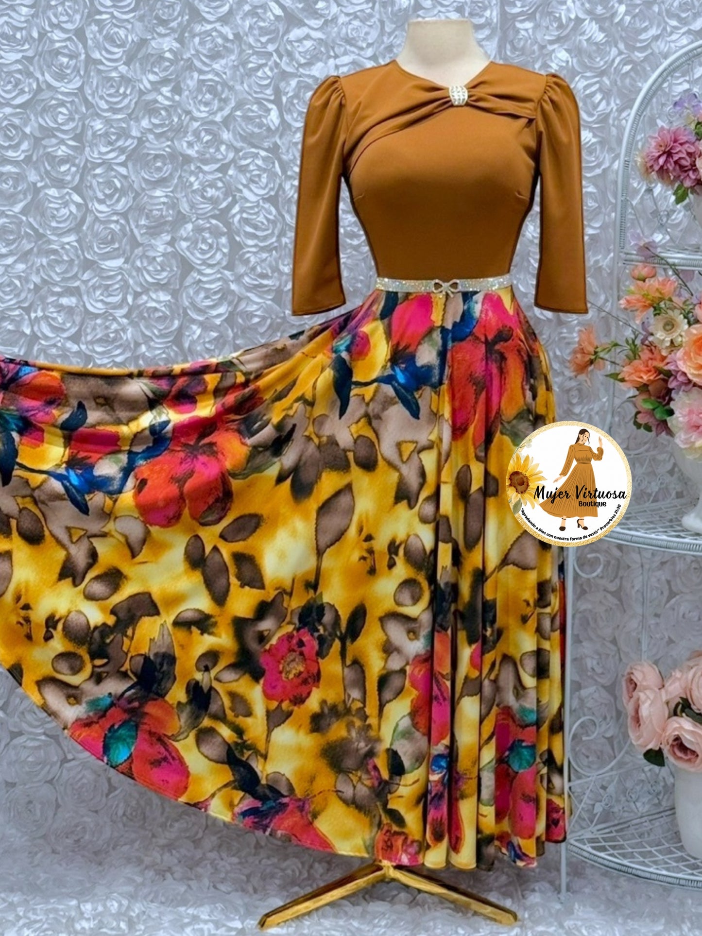 Rosalie Caramel Floral Dress