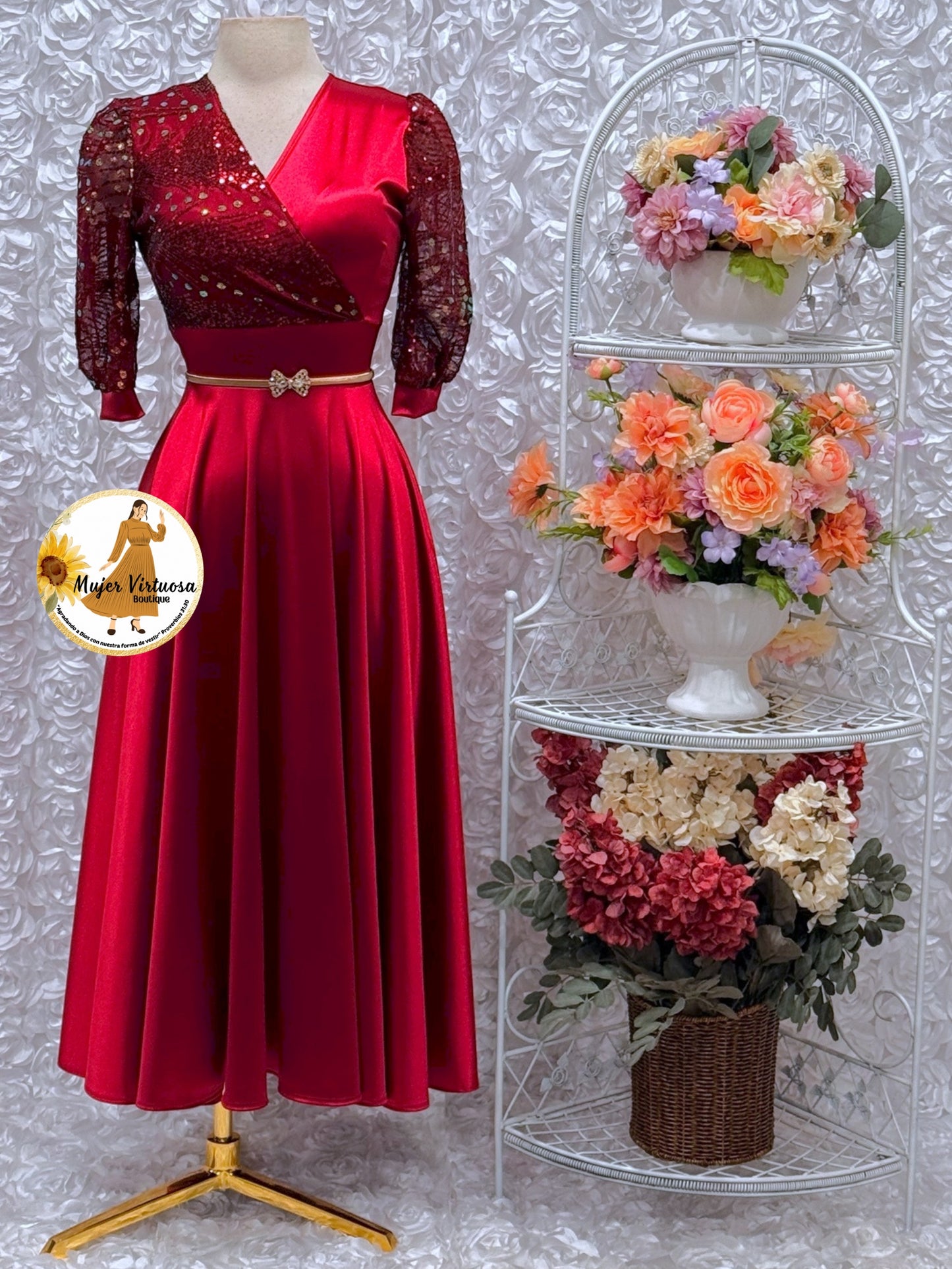 Charlotte Cherry Red Satin Dress