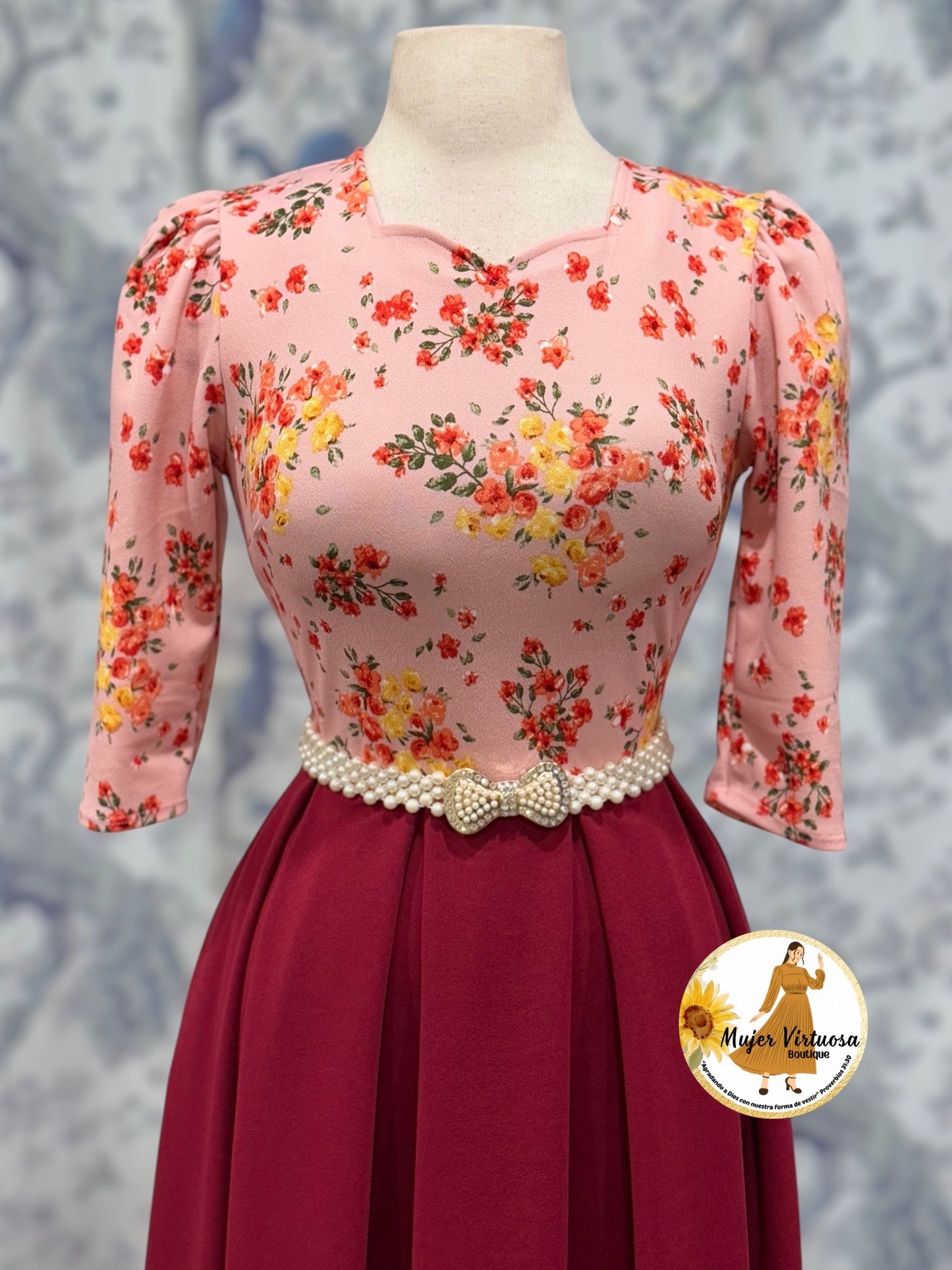 Jasmine Burgundy & Pink Floral Dress