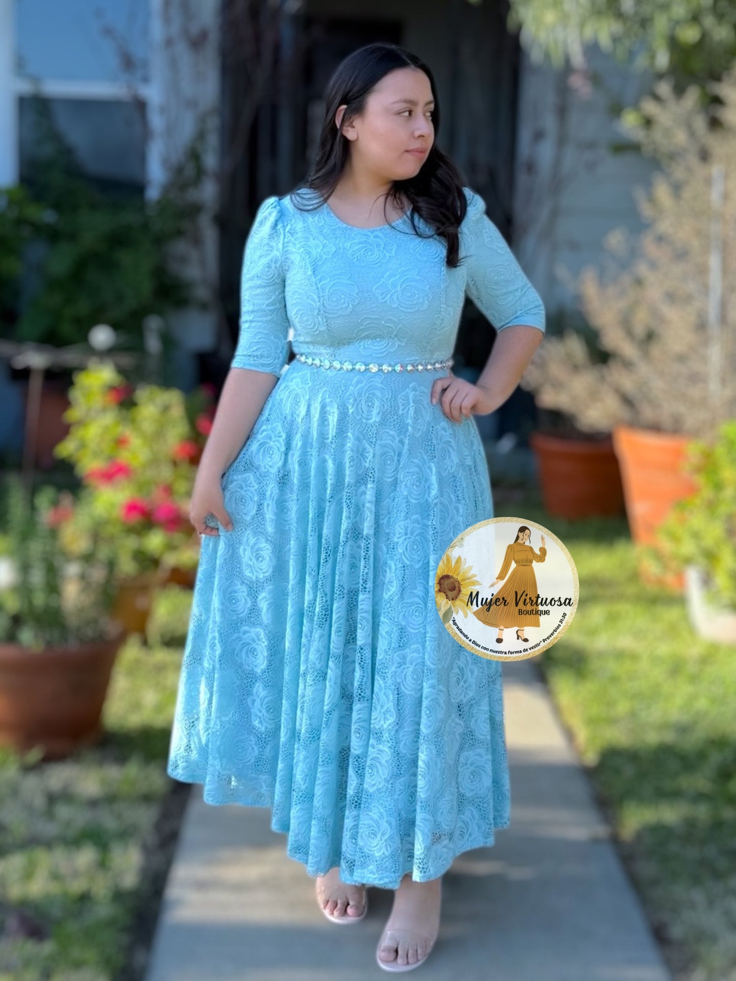 Camila Aqua Lace Dress
