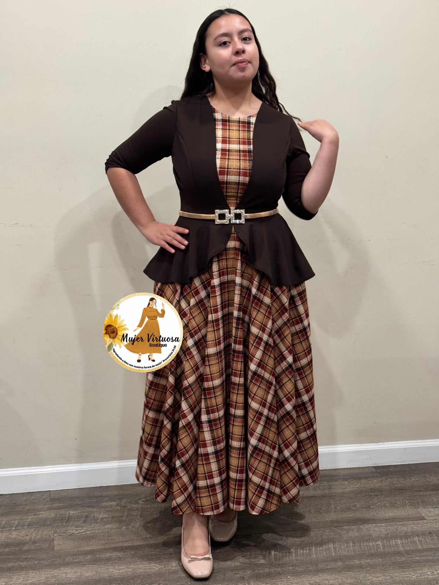 Helena Brown Plaid Blazer Dress
