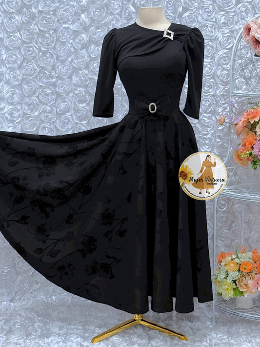 Rosalie Black Velvet Floral Dress