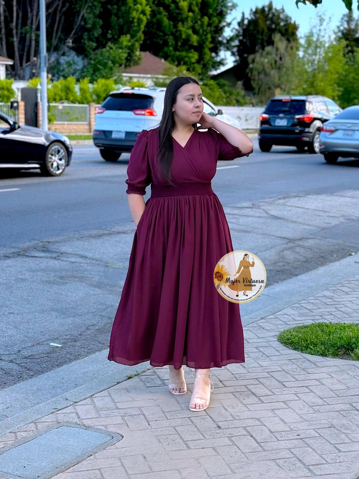Julisa Burgundy Chiffon Dress