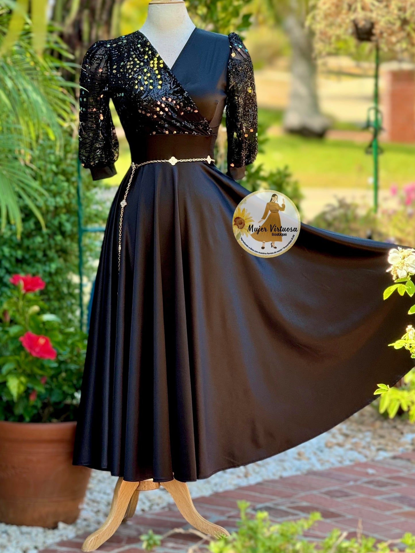 Charlotte Black Sequin Satin Dress